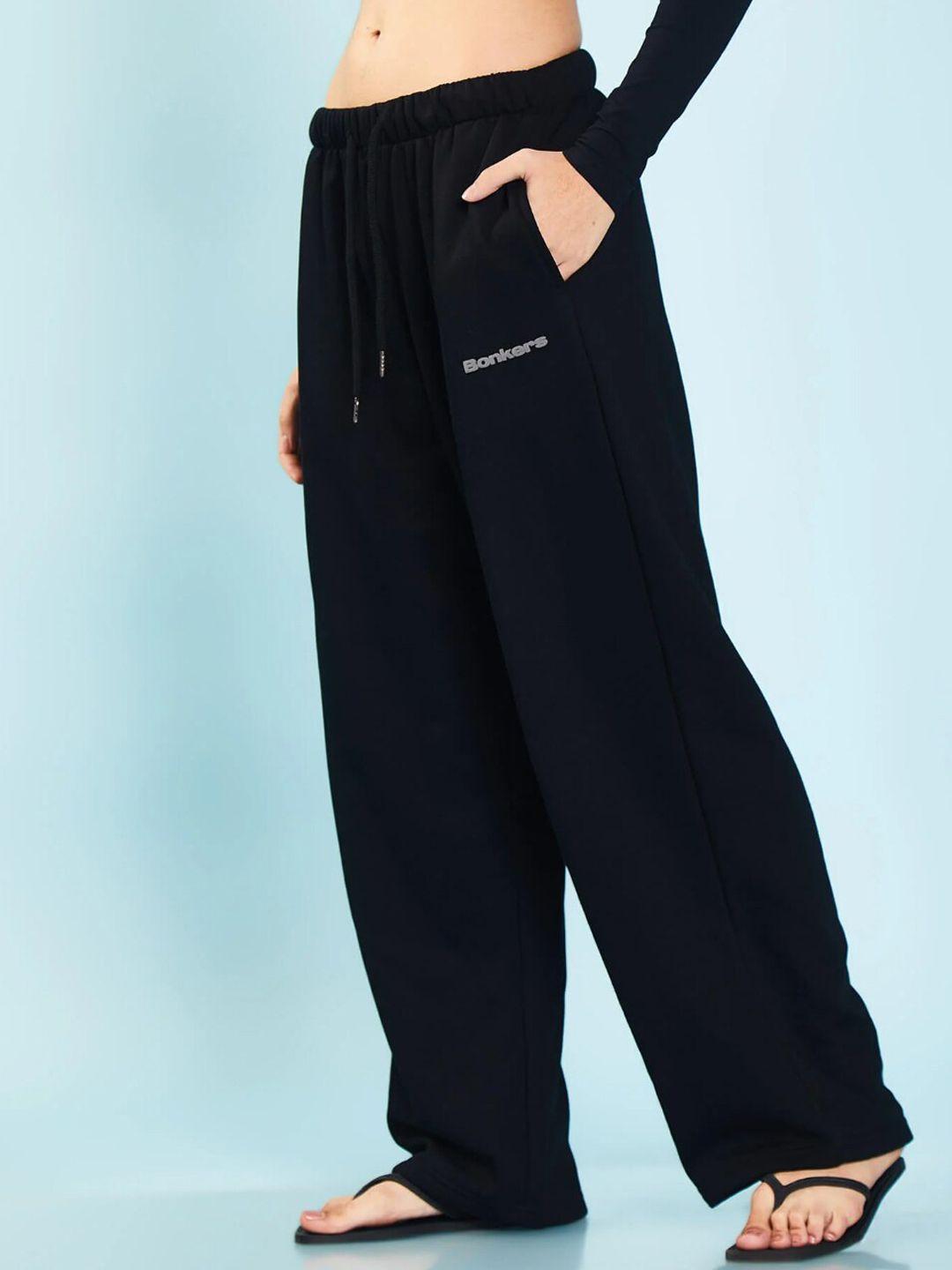 bonkers corner women black cotton loose fit track pants