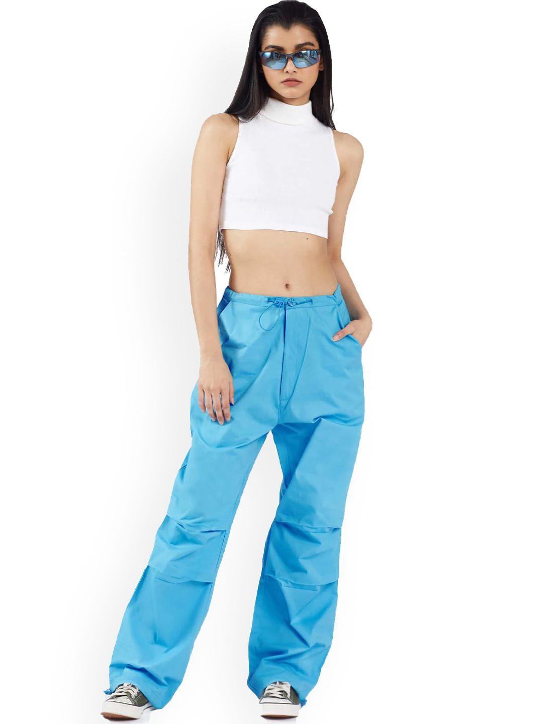 bonkers corner women blue cotton relaxed track pants