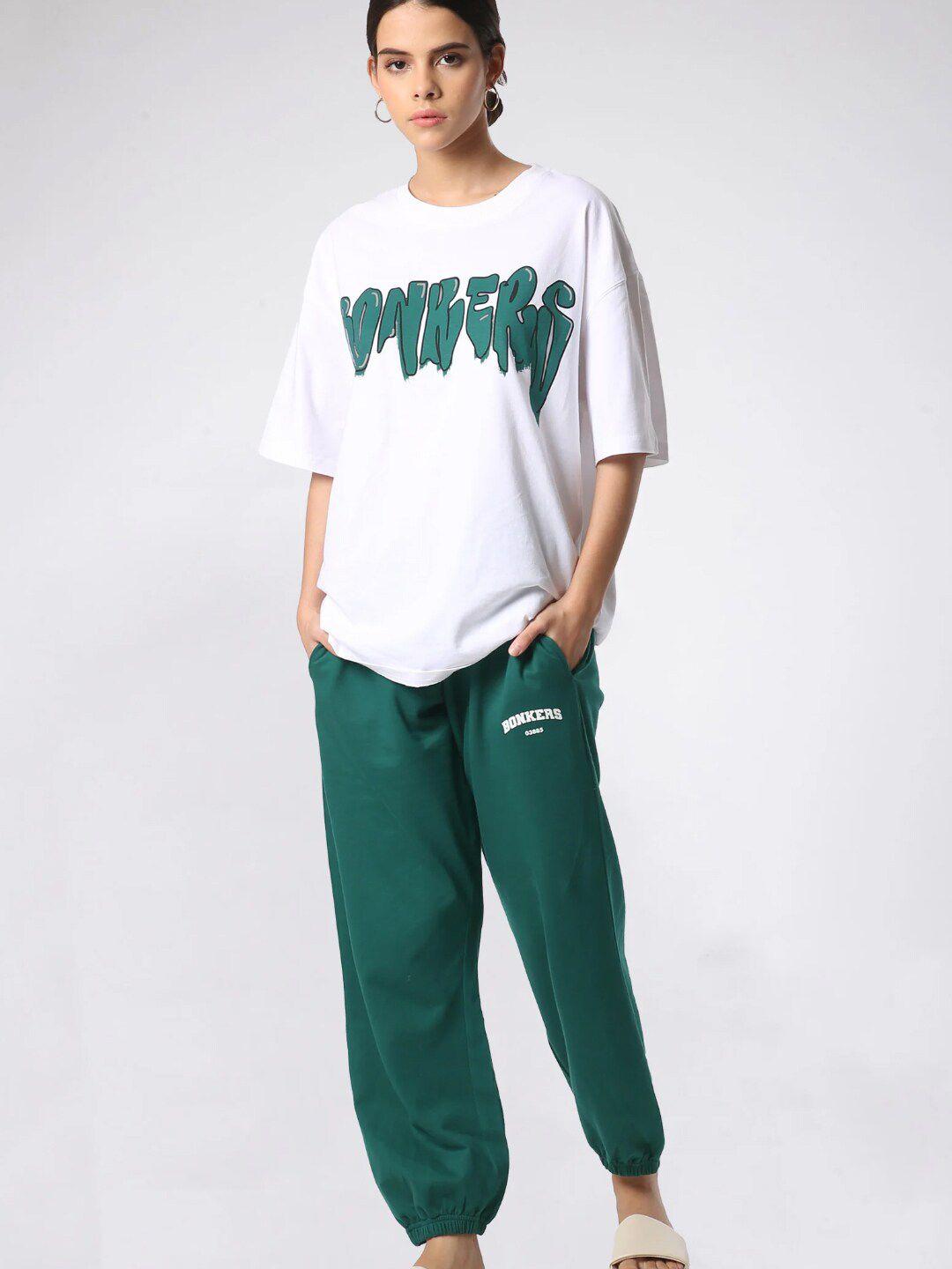 bonkers corner women green cotton track pant