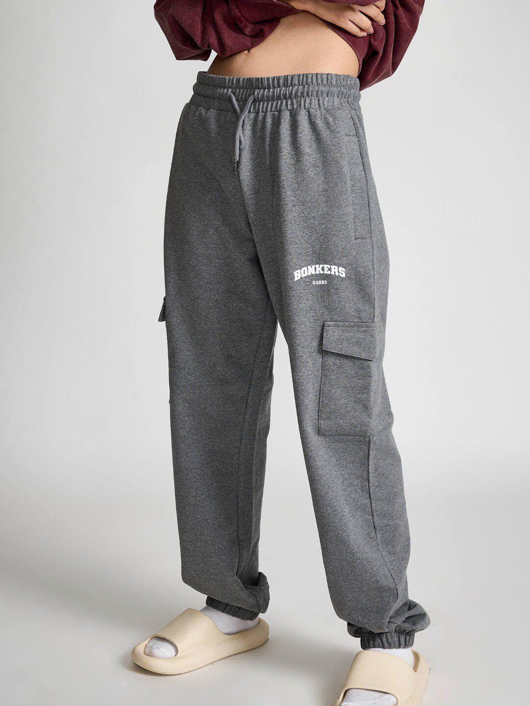 bonkers corner women grey cotton cargo track pants