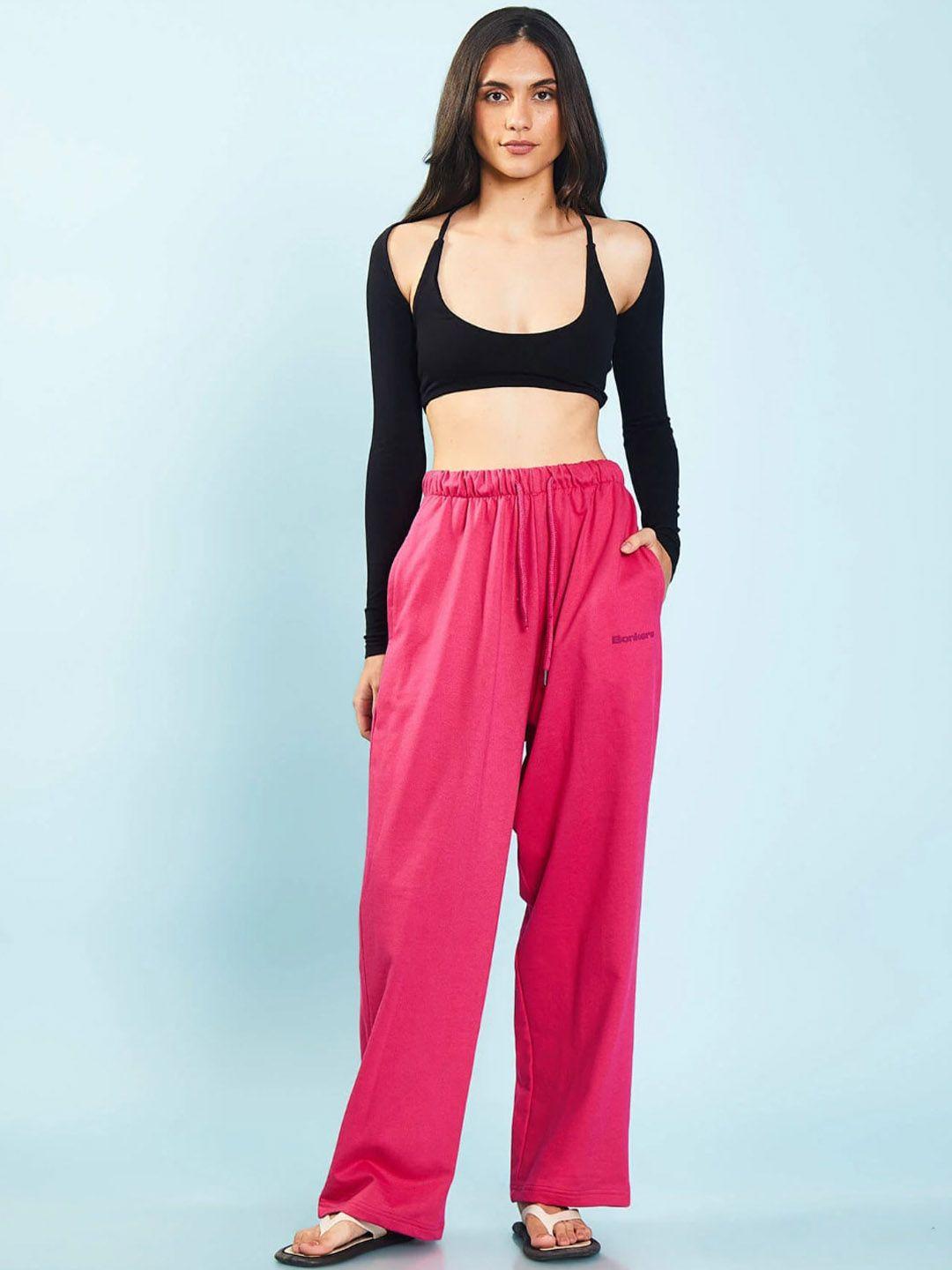 bonkers corner women pink cotton relaxed track pant