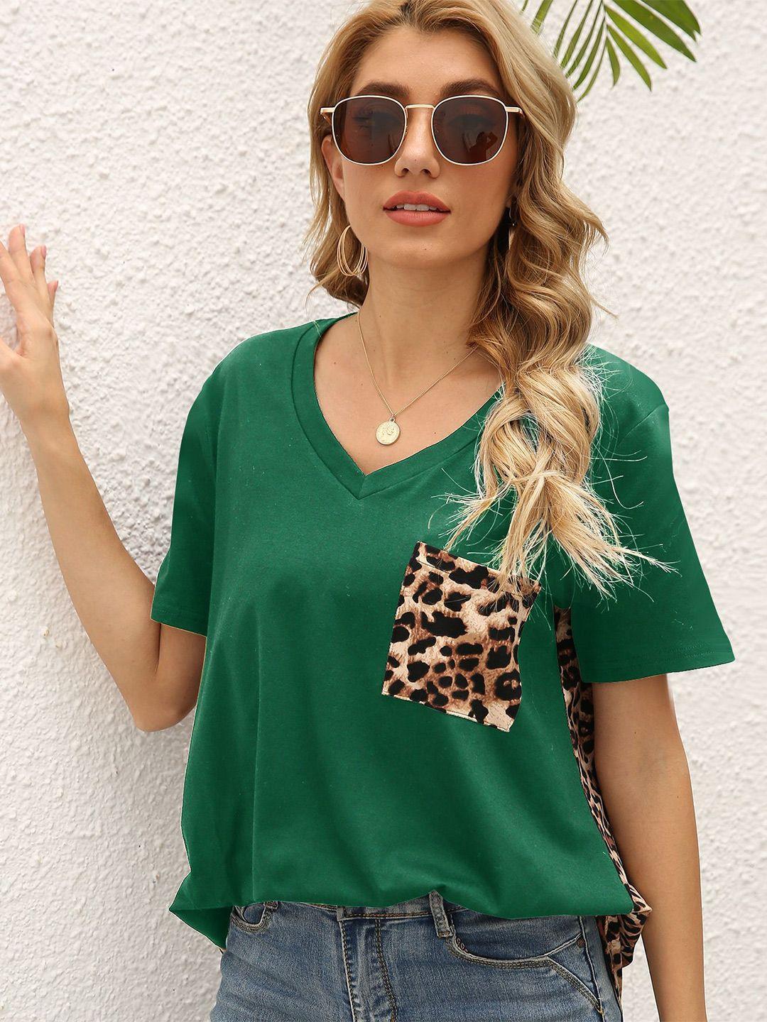 bostreet green animal print longline top