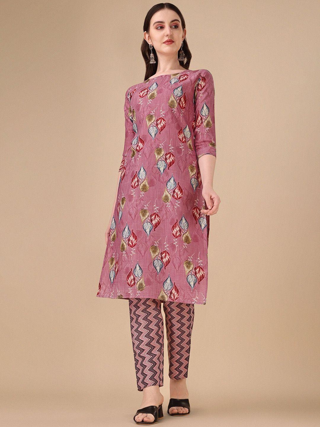 fashion basket women pink ethnic motifs printed regular kurta with trousers