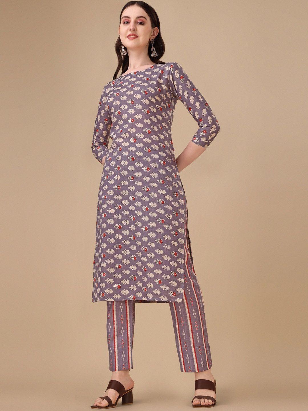 fashion basket women purple ethnic motifs printed regular kurta with trousers