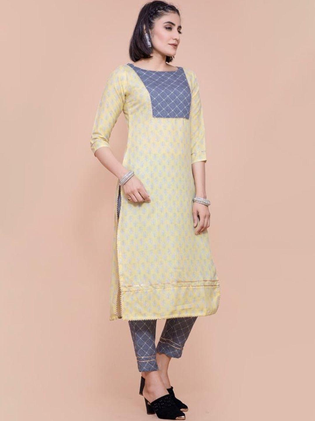 fashion basket women yellow ethnic motifs printed regular kurta with trousers