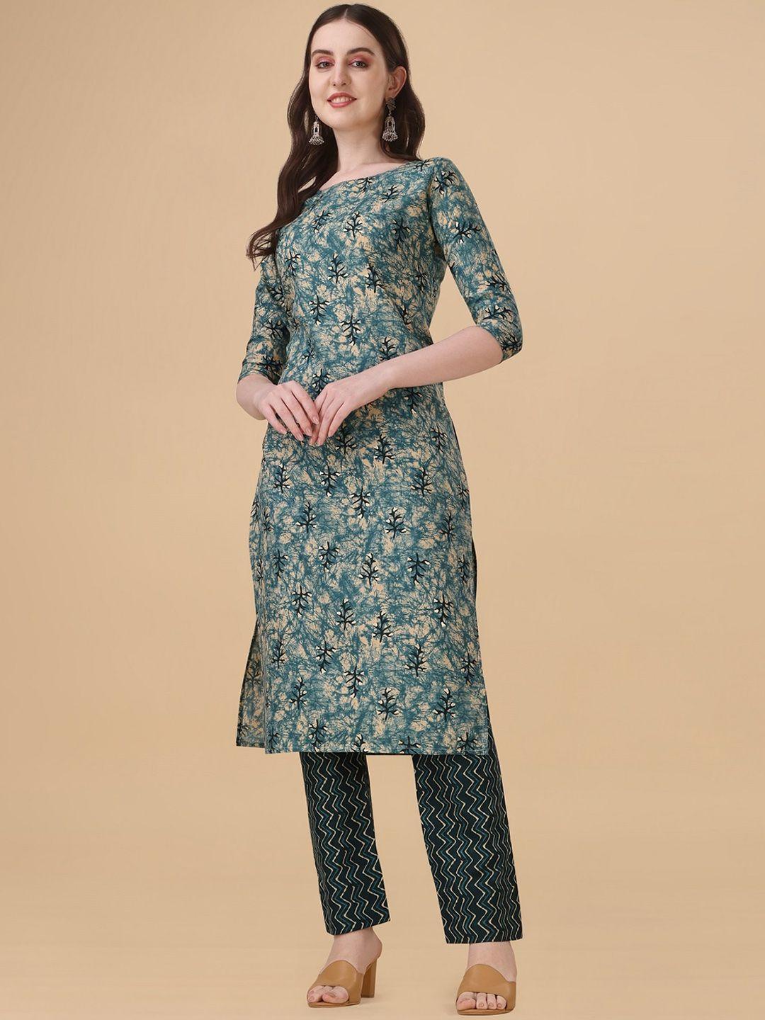 fashion basket women blue ethnic motifs printed regular kurta with trousers