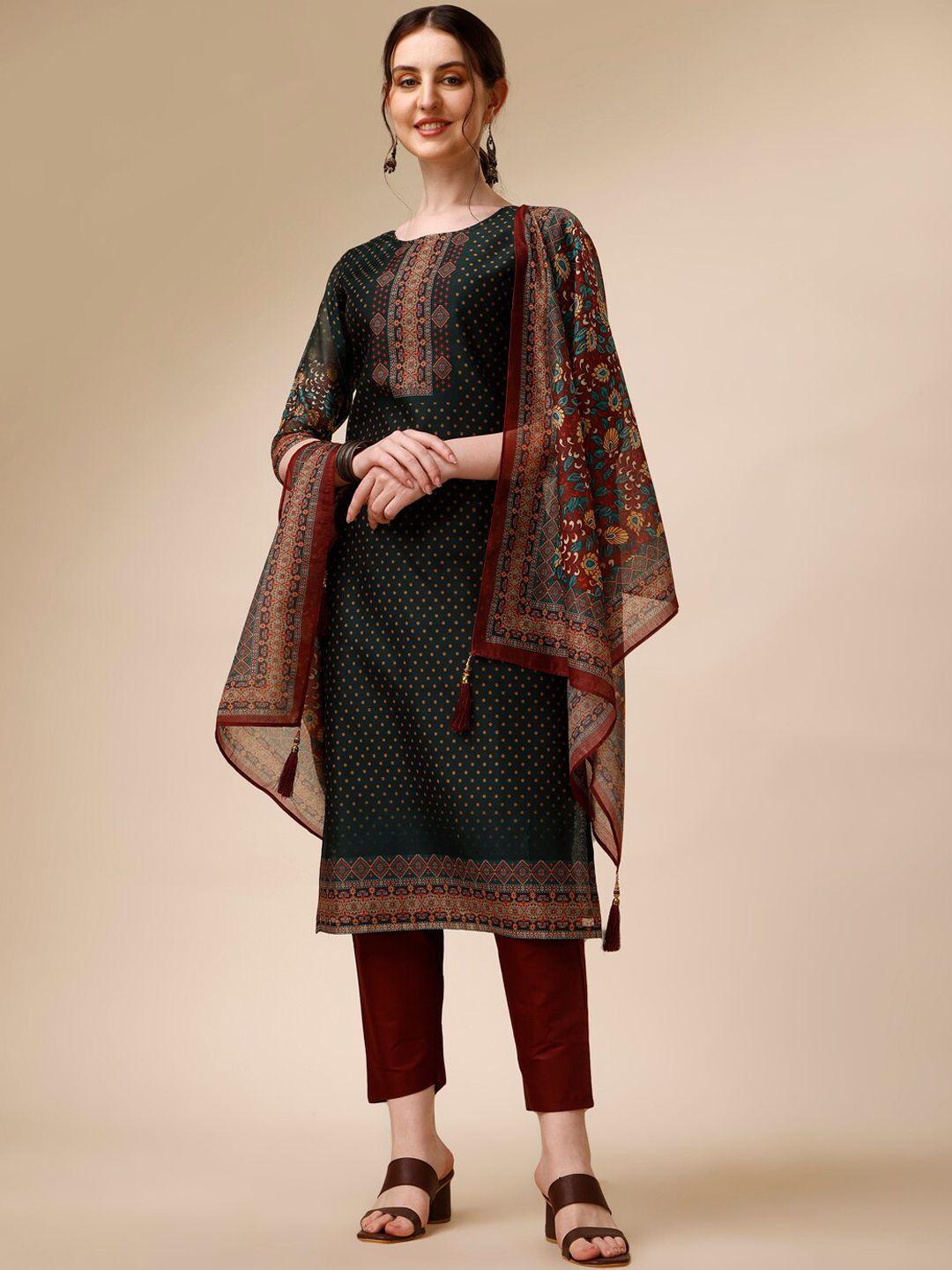 berrylicious ethnic motifs printed chanderi cotton kurta with trousers & dupatta