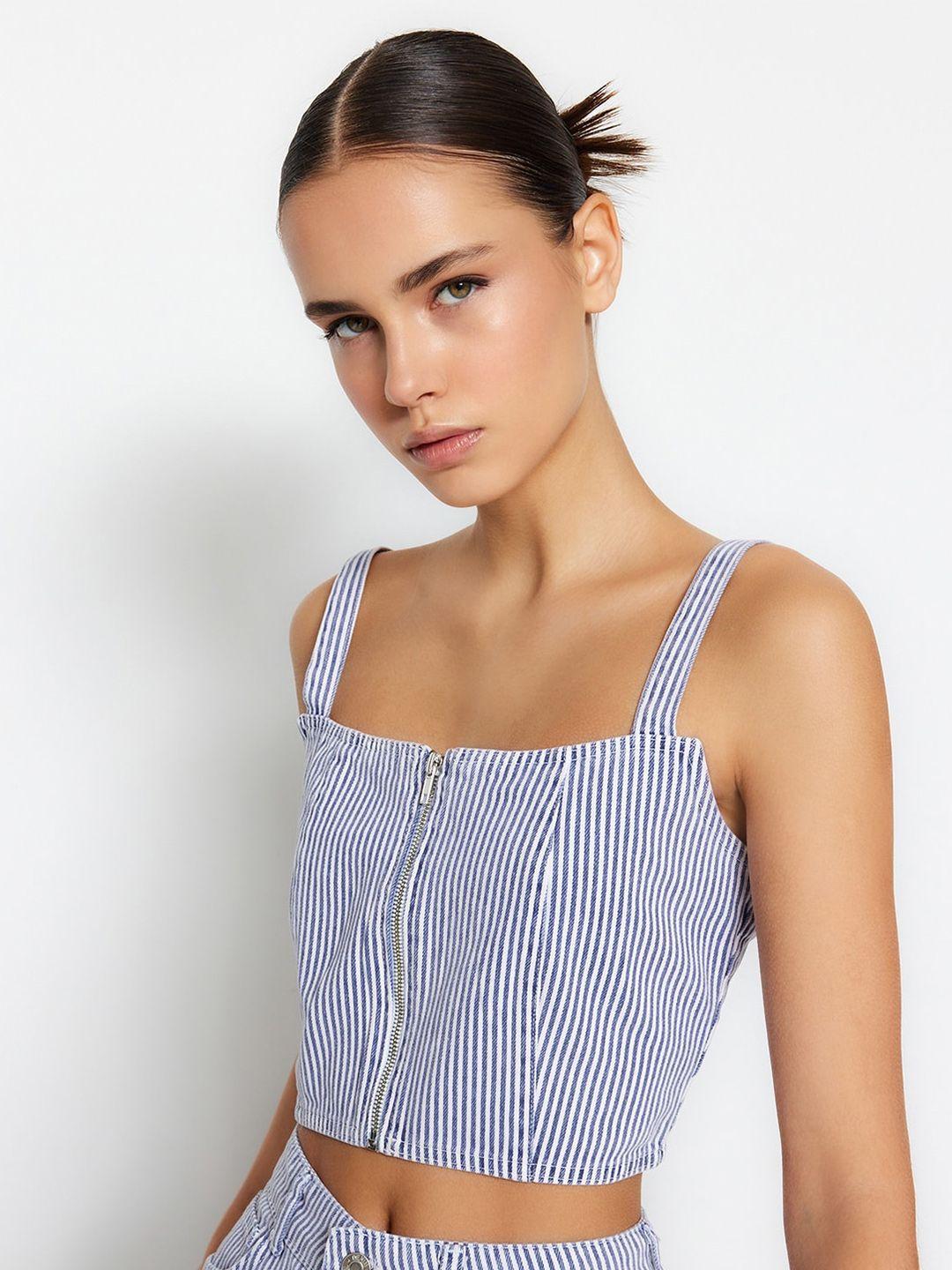 trendyol striped pure cotton fitted crop top