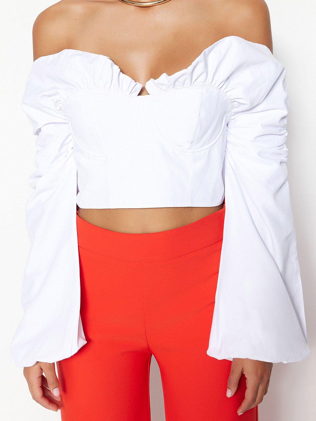 trendyol off-shoulder flared sleeves cotton crop top