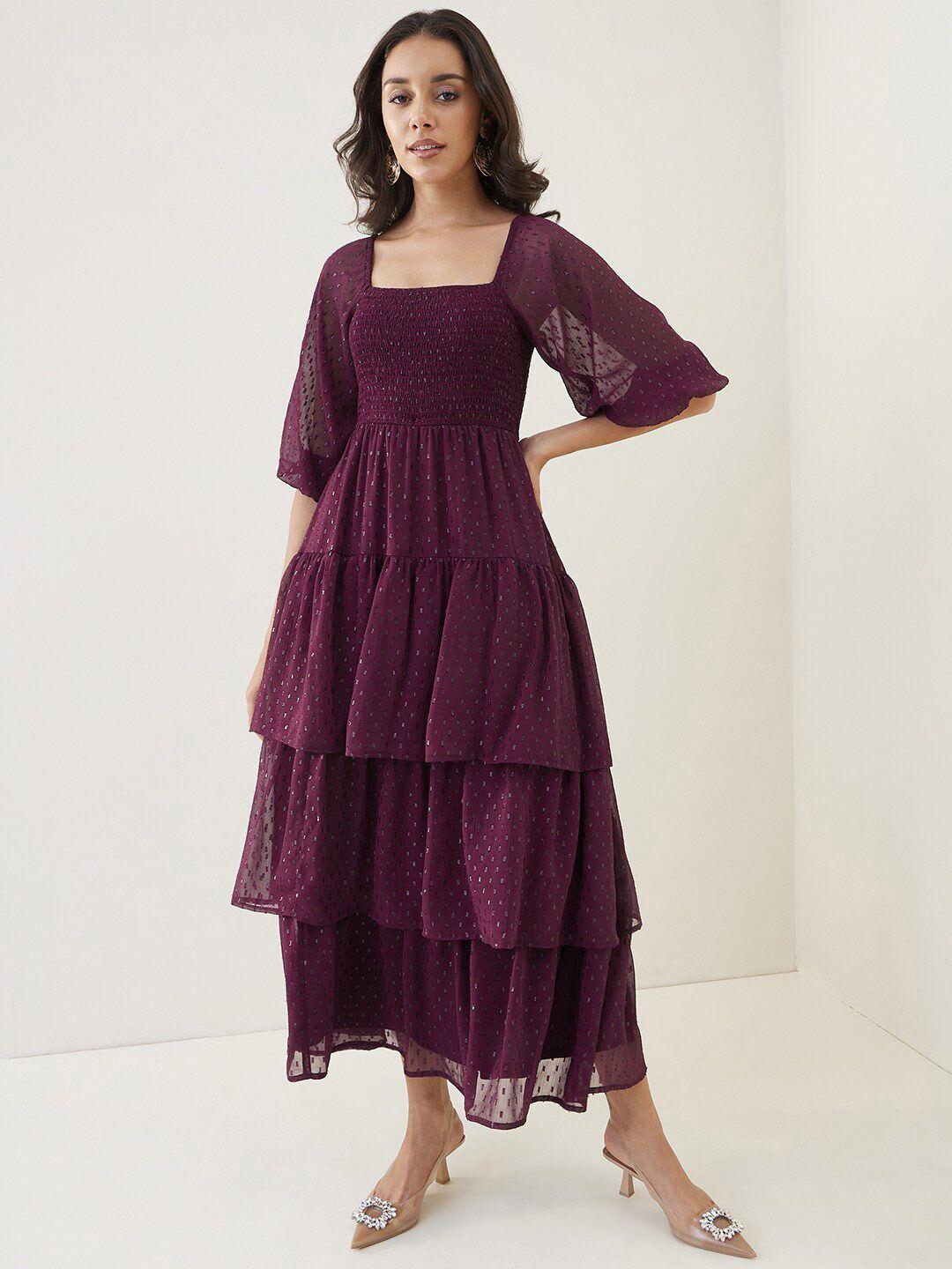 femella square neck smocked layered maxi dress