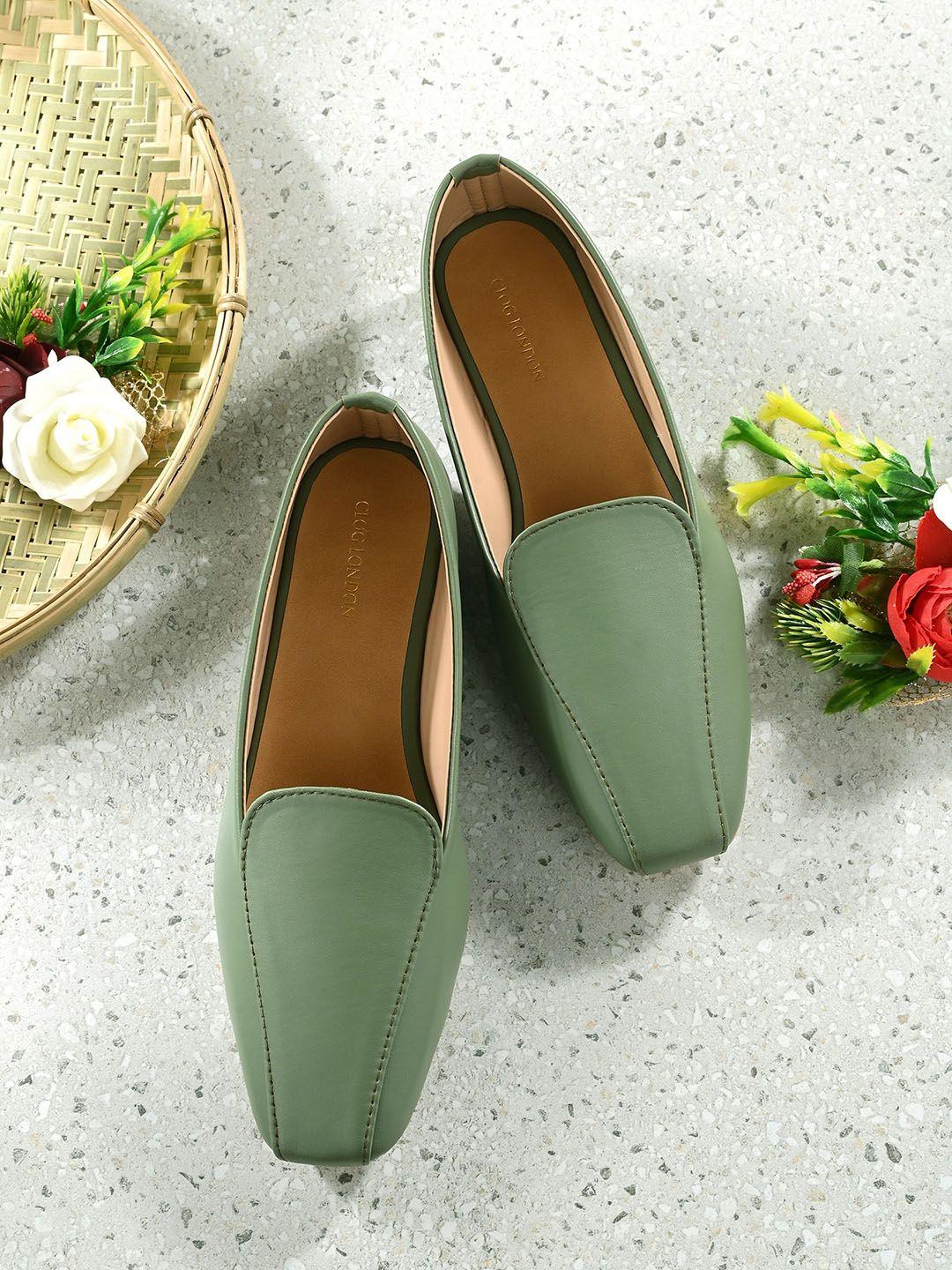 clog london green work block mules with bows