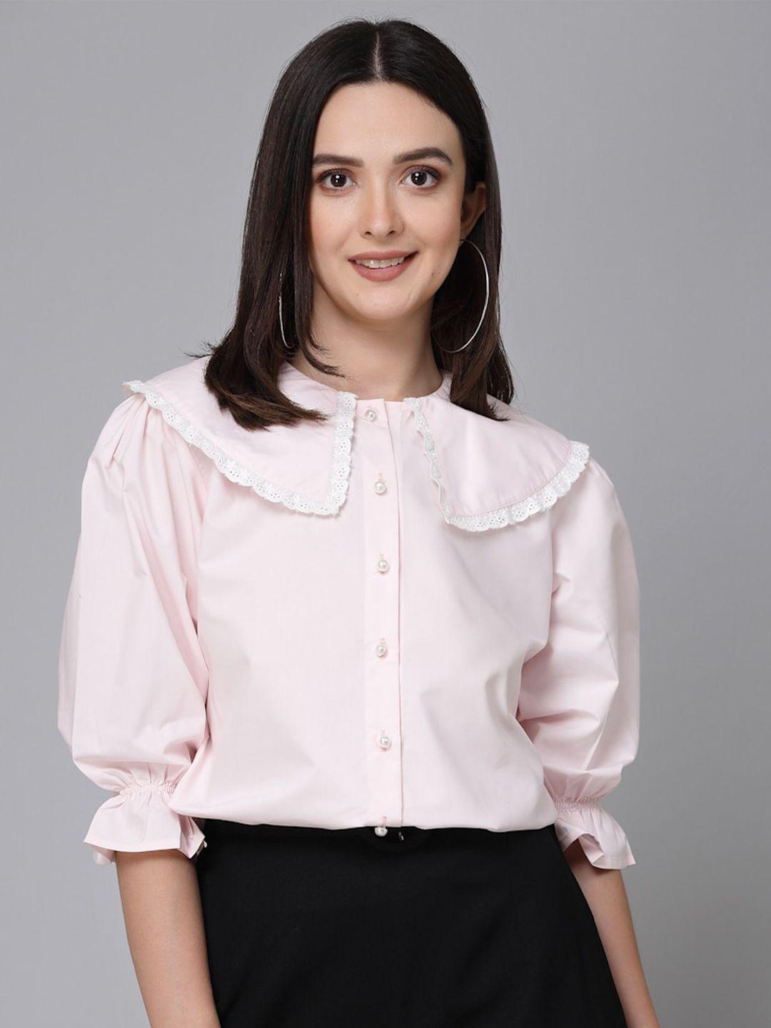 style quotient pink puff sleeves shirt style top