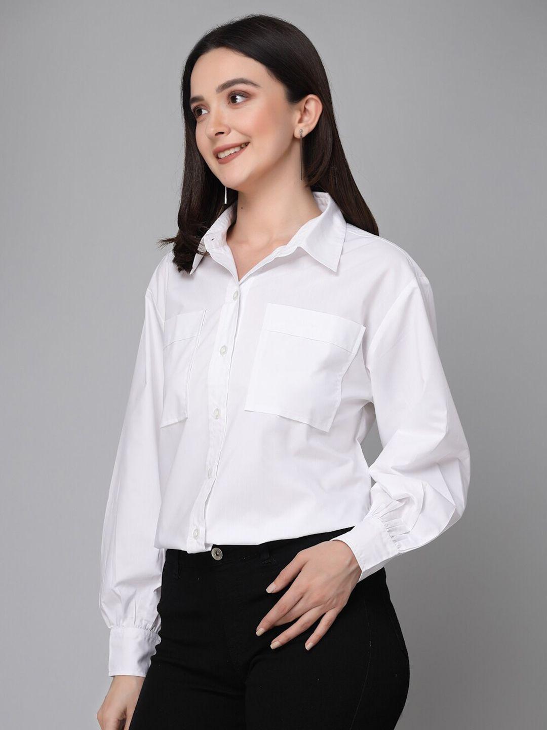 style quotient white relaxed boxy cotton formal shirt