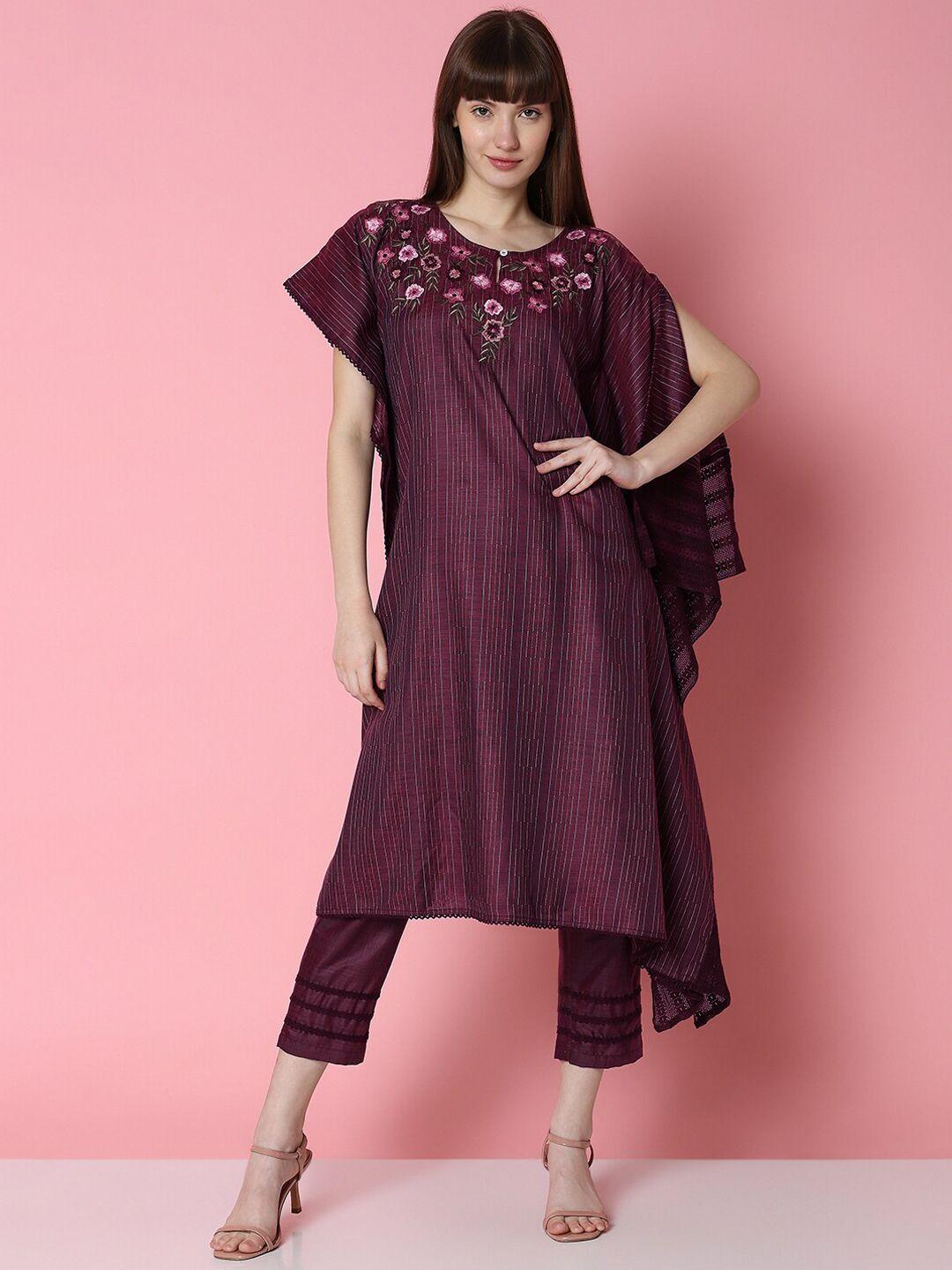 indifusion striped flared sleeves kaftan kurta & trousers