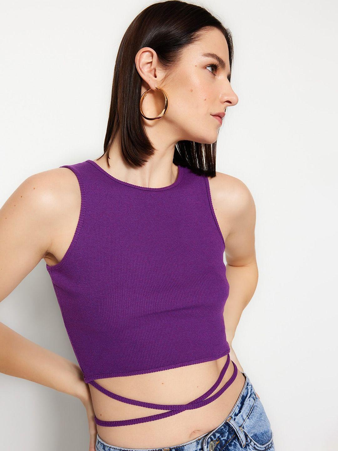 trendyol sleeveless cotton crop top with waist tie-ups