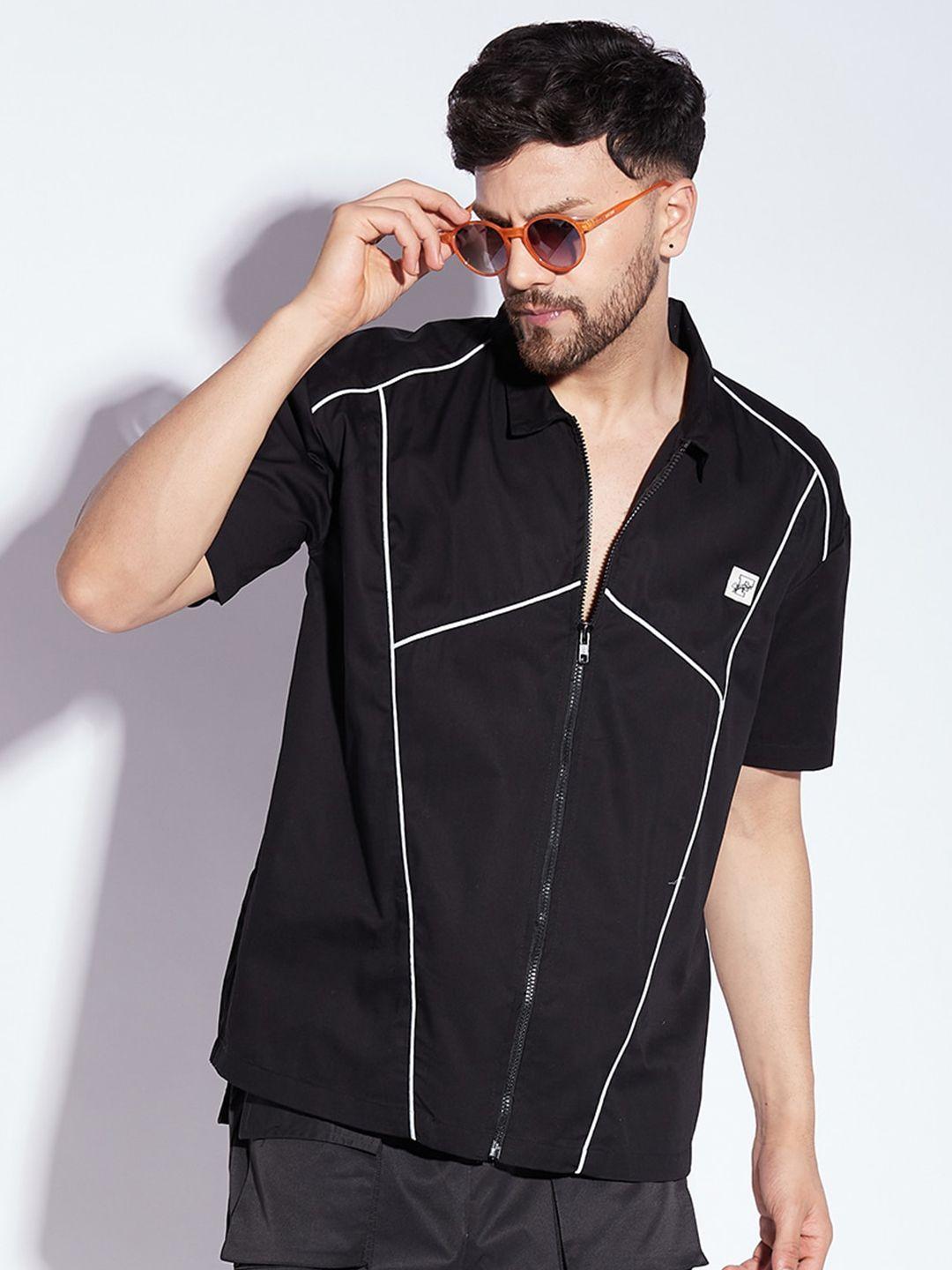 fugazee reflective piping relaxed boxy twill casual cotton shirt