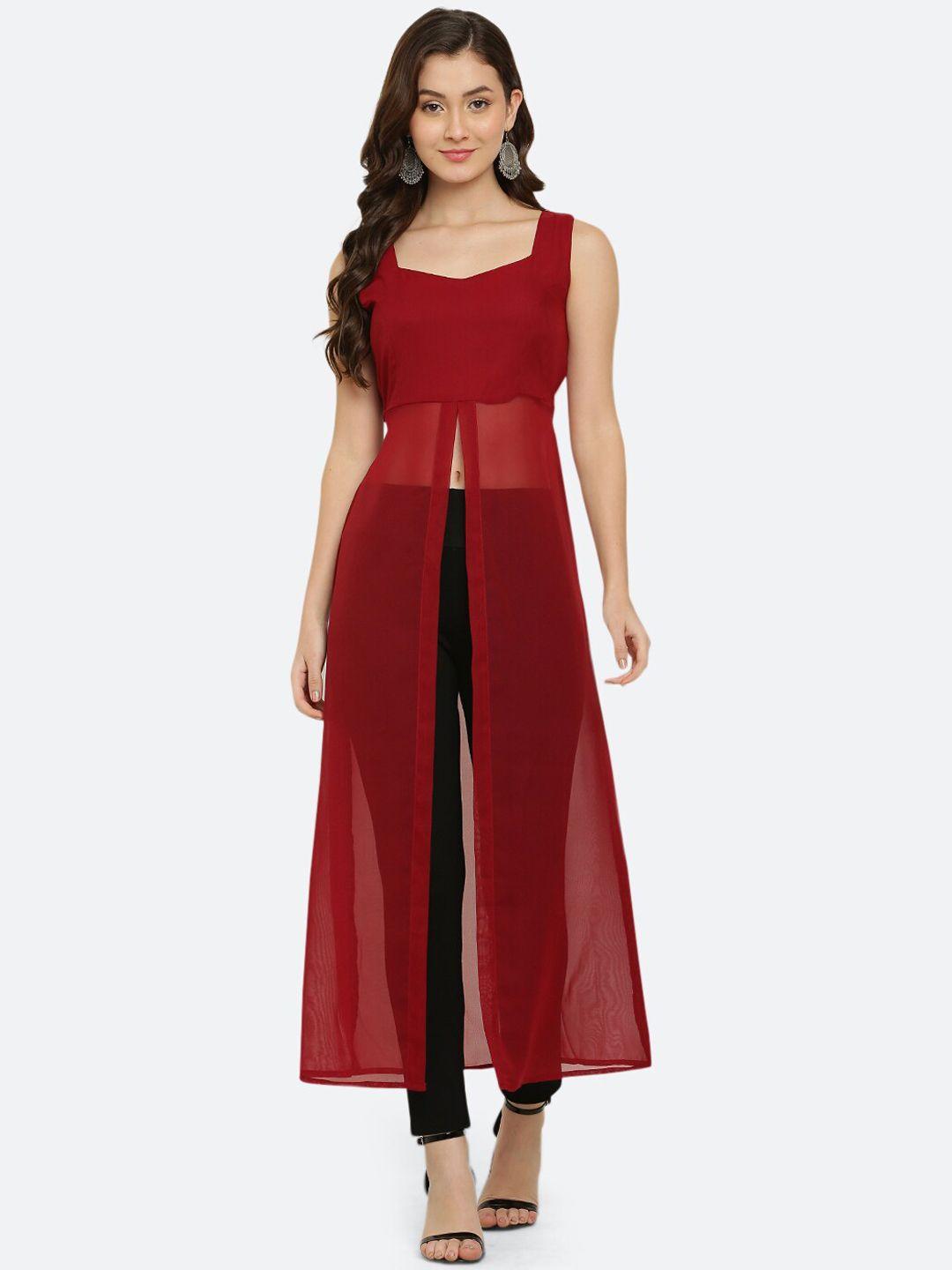 vesicle sweetheart neck high-slit georgette kurta