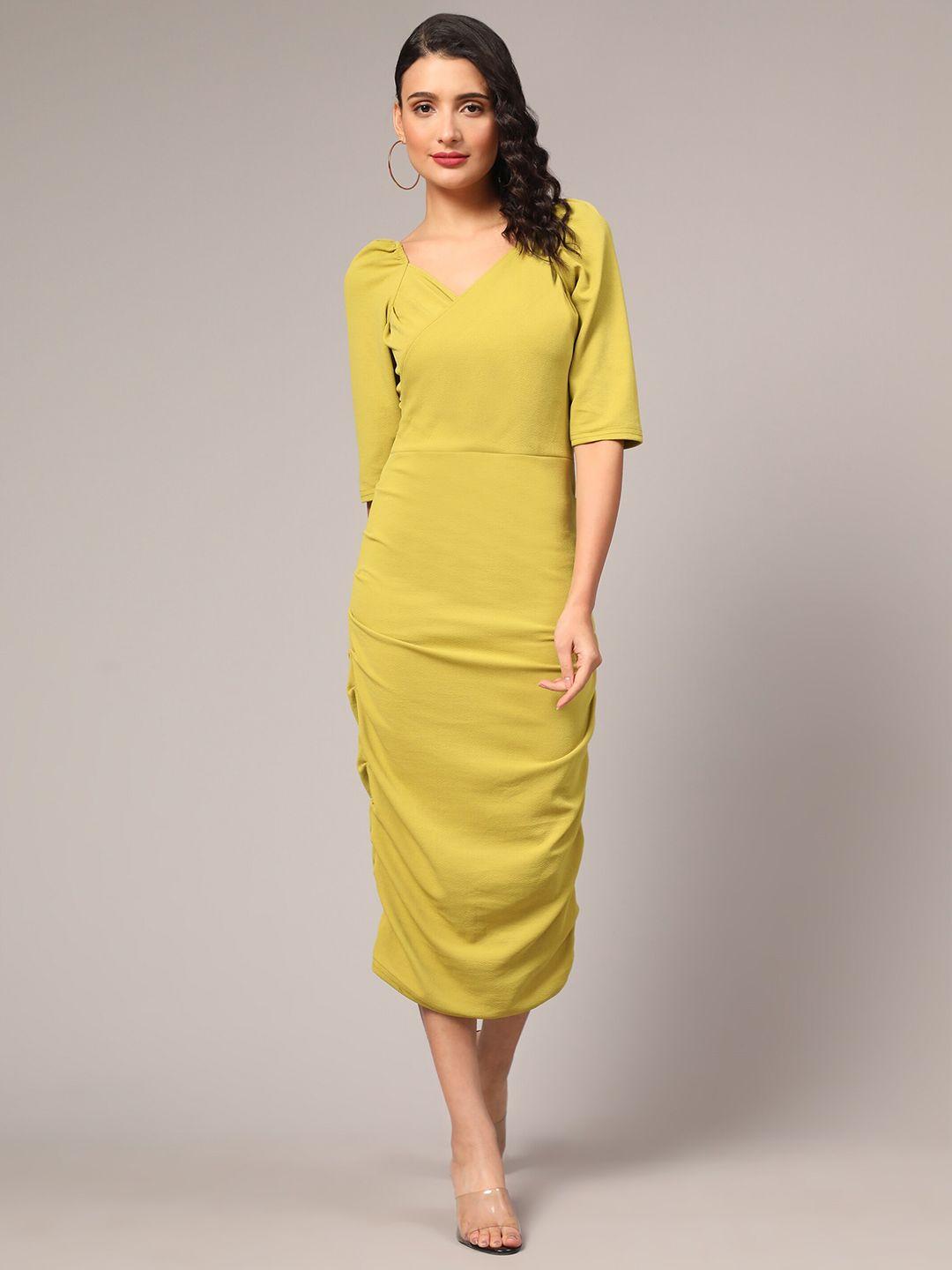 vaidehi fashion yellow sheath midi dress