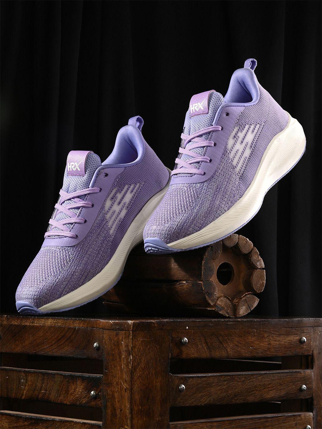 hrx by hrithik roshan women lavender & white flyknit mesh non-marking running shoes