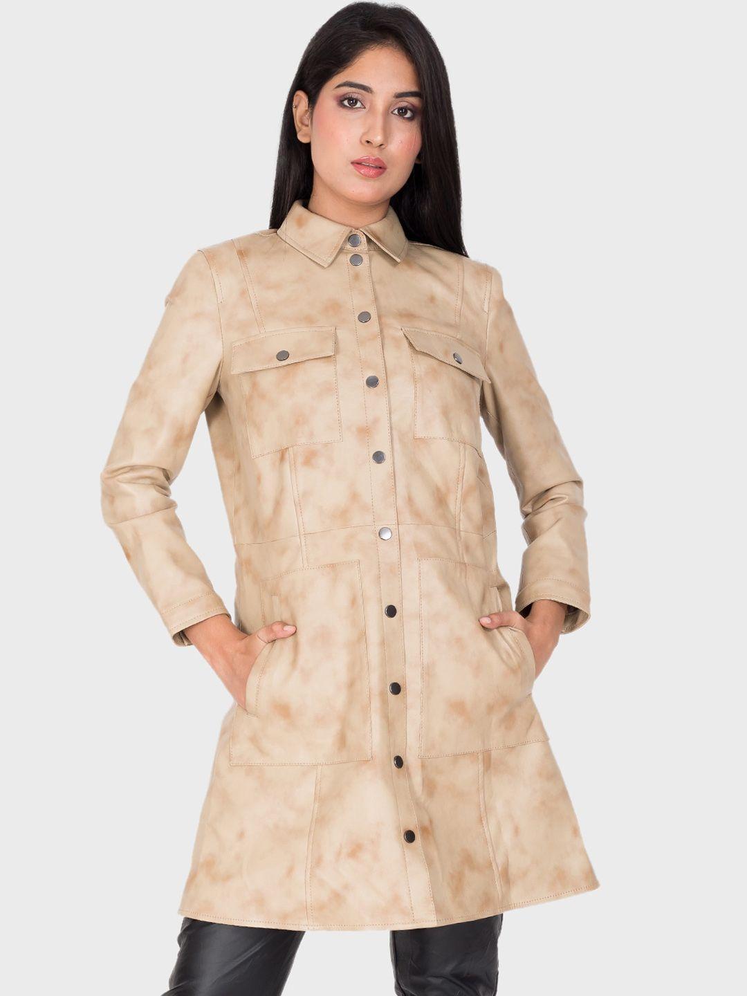 justanned women beige biker jacket