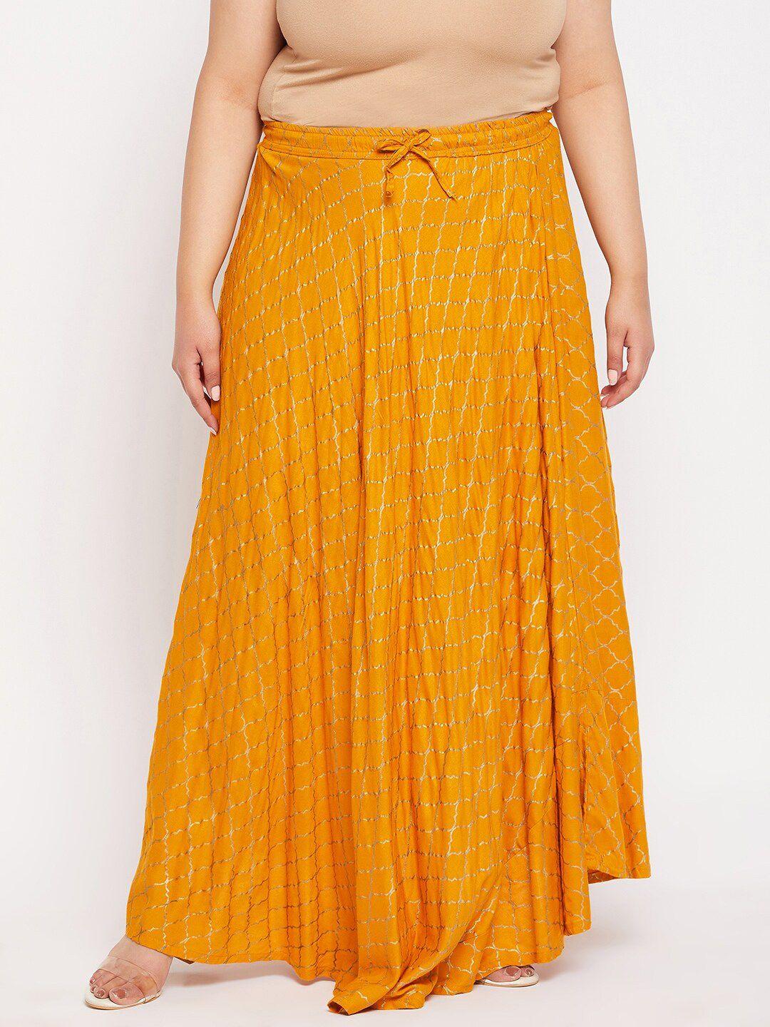 clora creation plus plus size printed flared maxi skirt