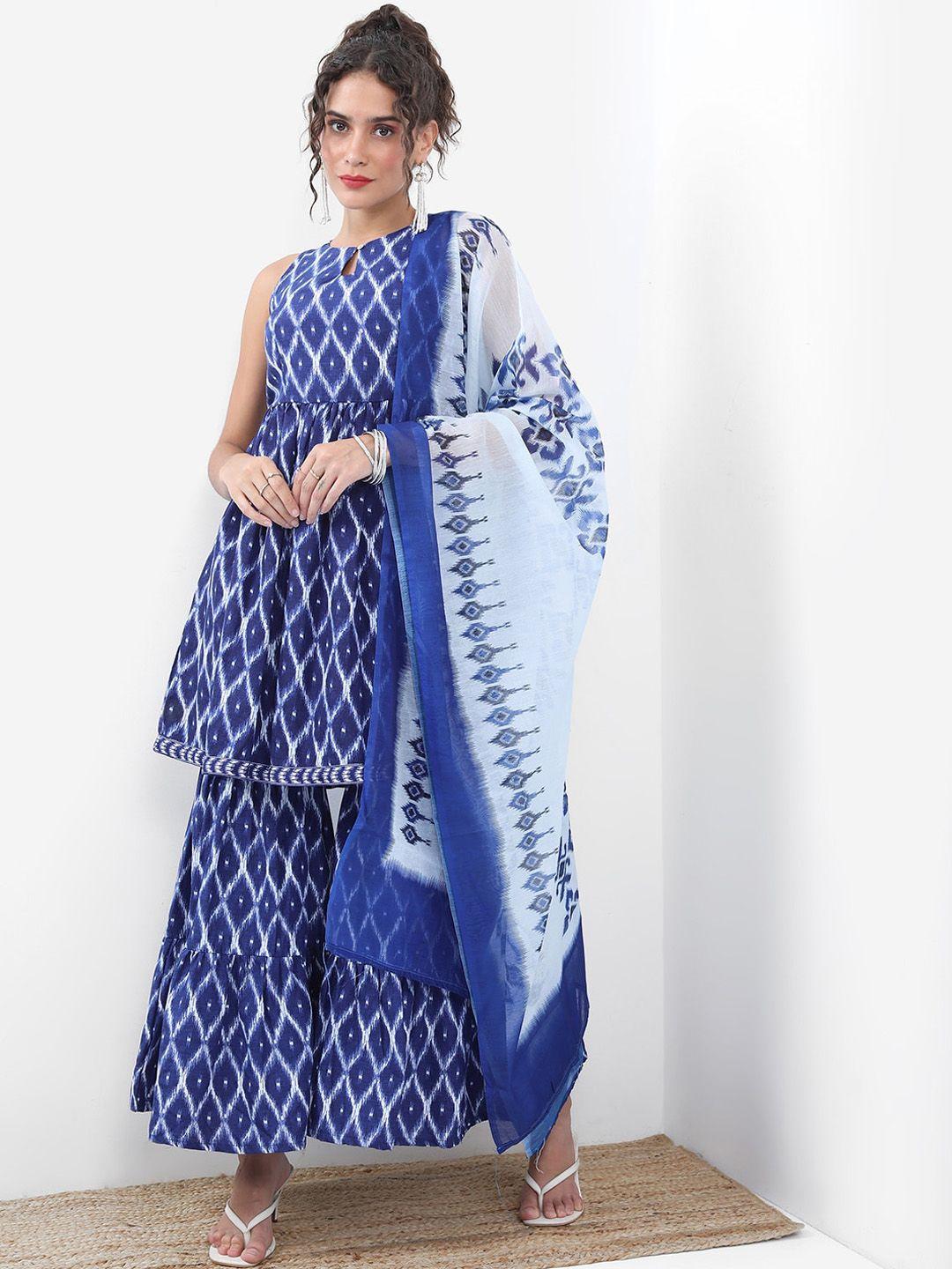 ketch printed regular kurta & sharara & with dupatta