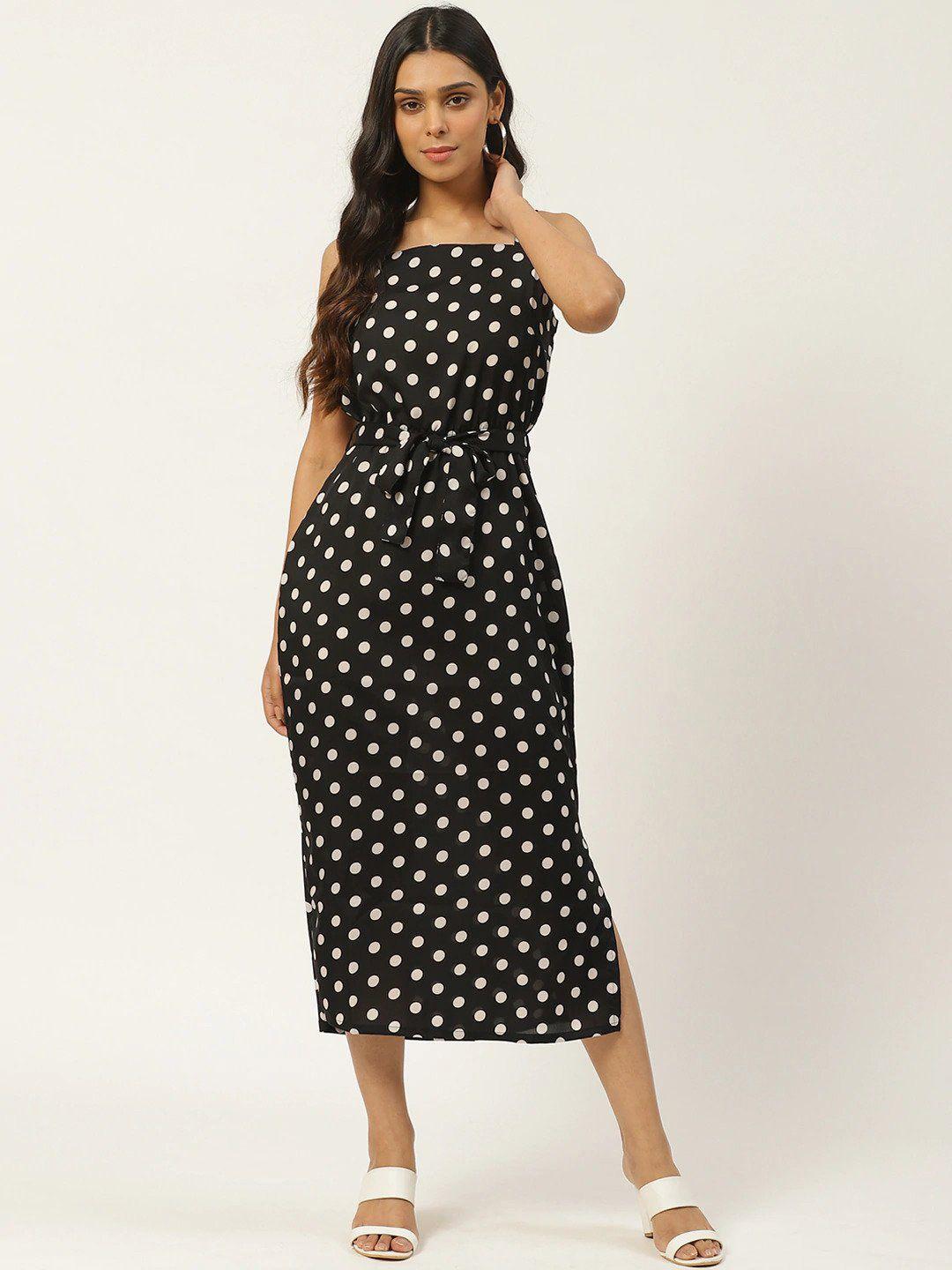 sleek italia sleeveless polka dot printed crepe a-line midi dress