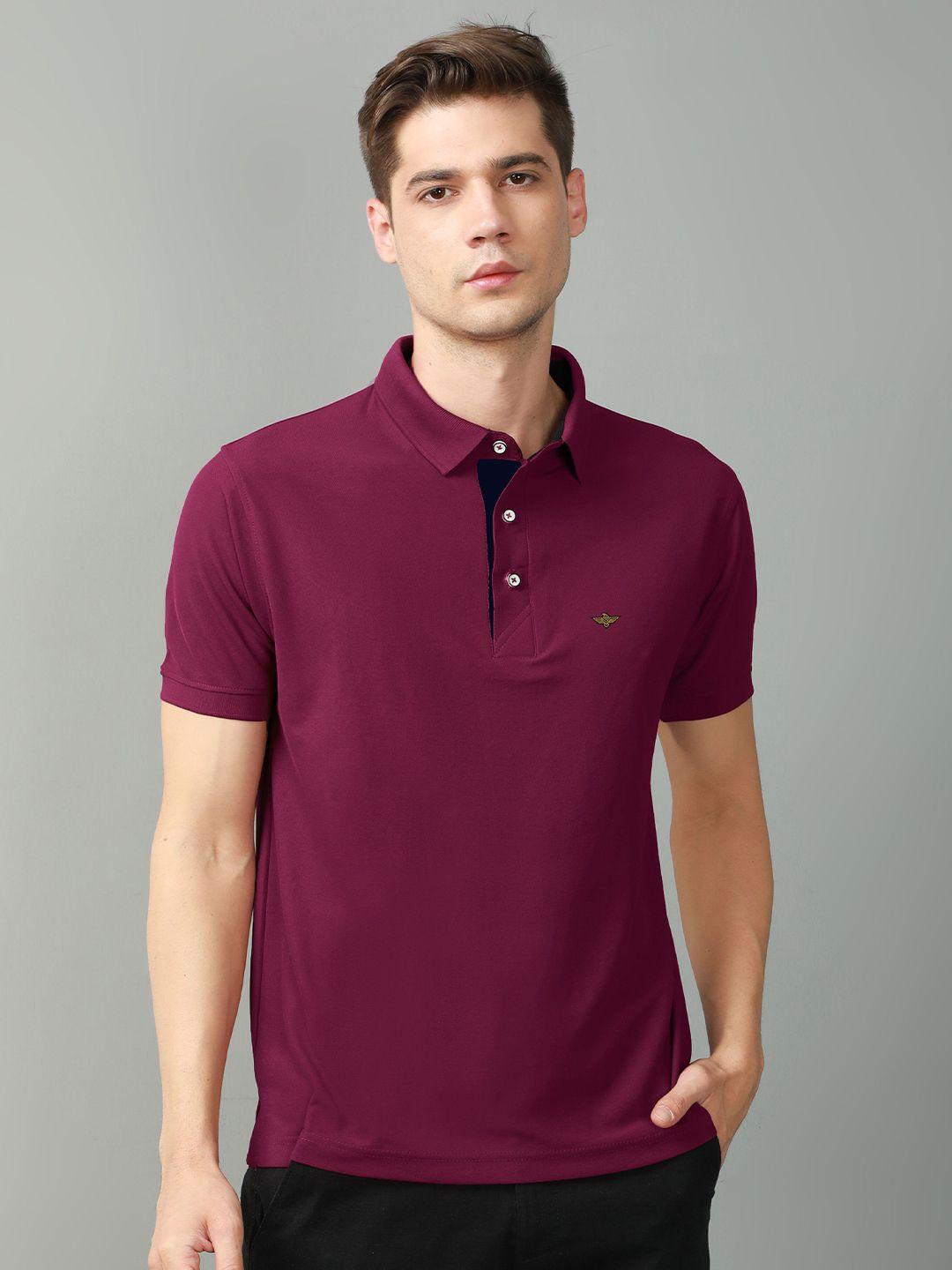 stellers men magenta polo collar pockets t-shirt