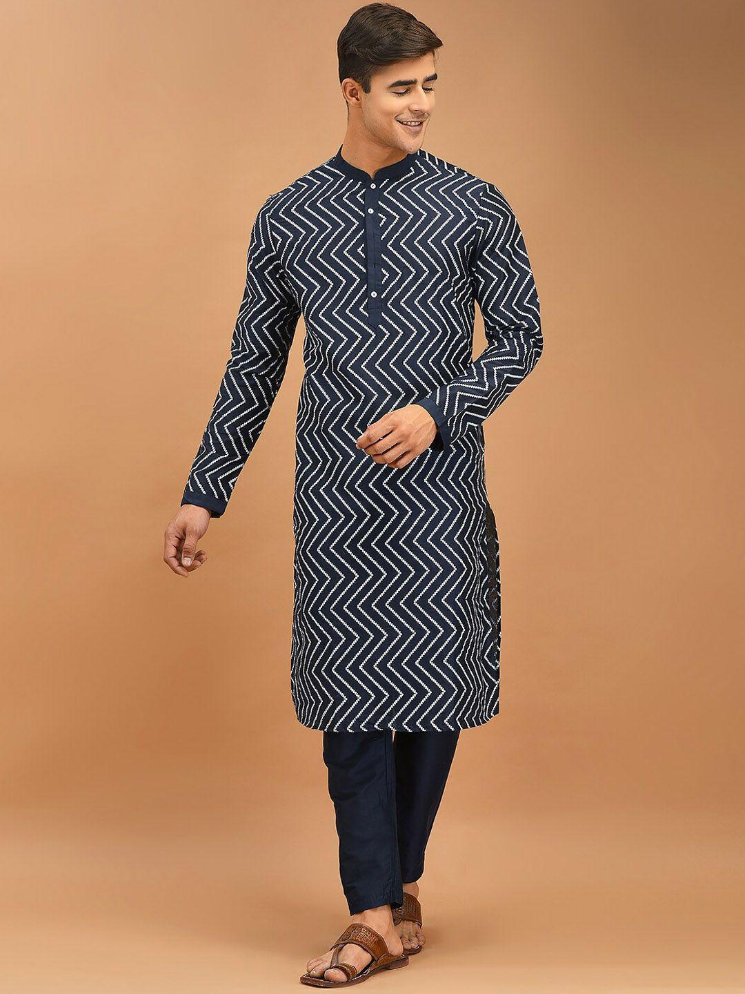 deyann mandarin collar chevron printed straight kurta with pyjamas