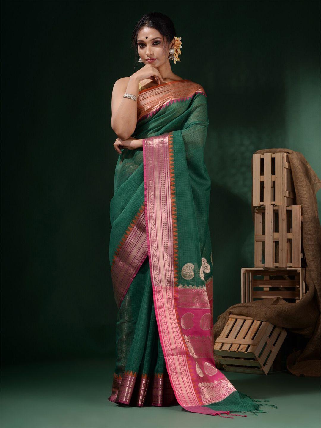 charukriti checked zari kota saree