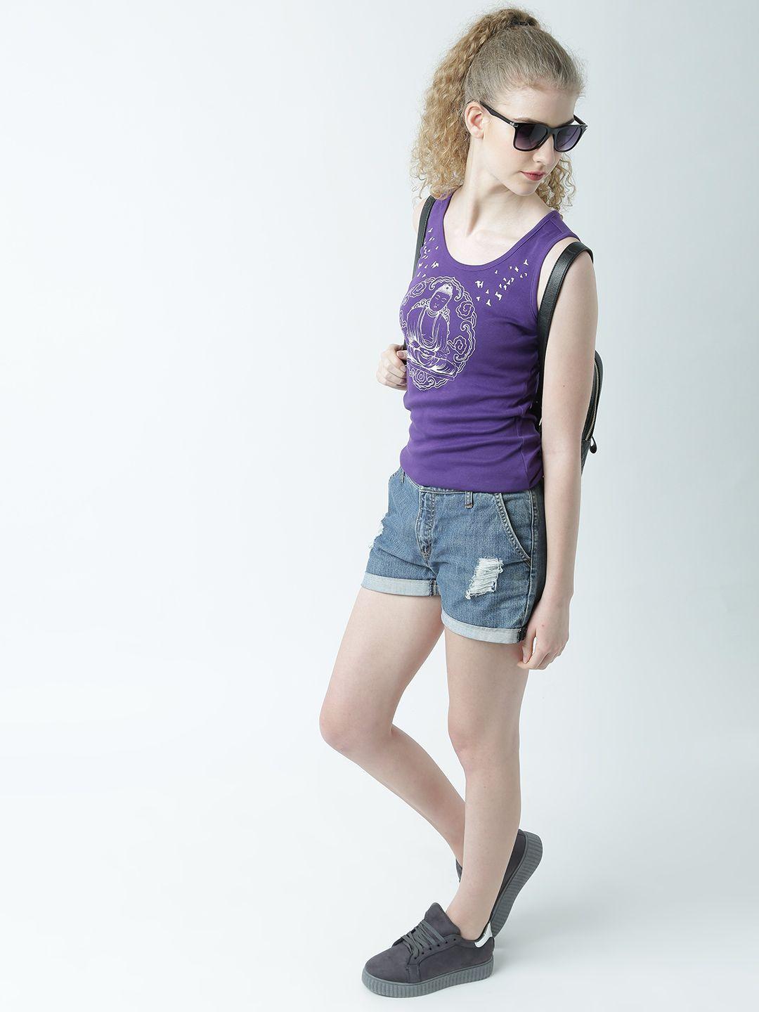 huetrap women purple printed tank top