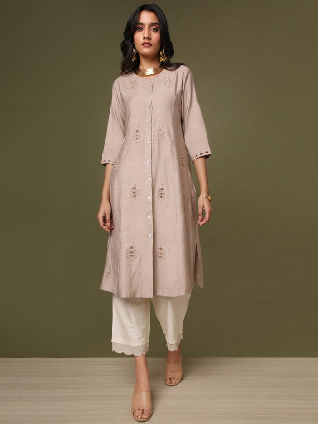 marigold lane women beige flared sleeves kurta