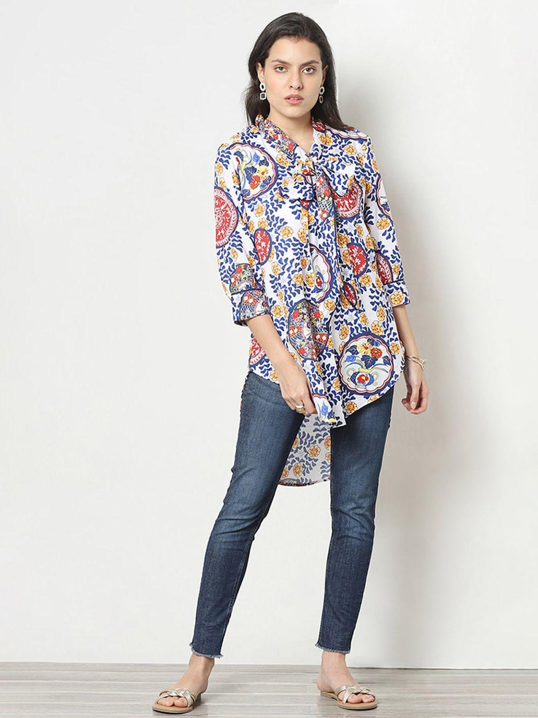 marigold lane multicoloured floral print mandarin collar shirt style top