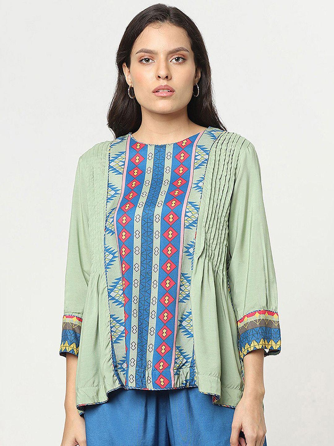 marigold lane green geometric print top