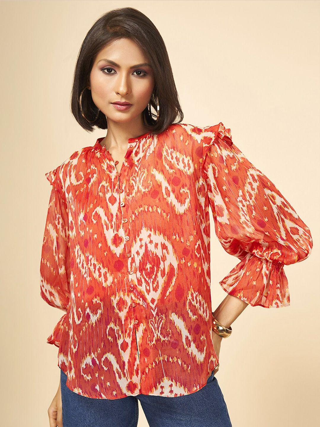 marigold lane orange floral print top