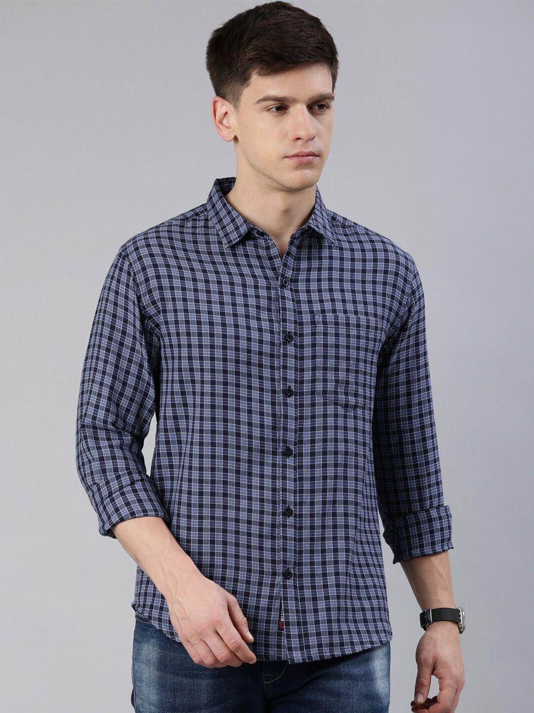 metronaut men blue slim fit opaque checked casual shirt