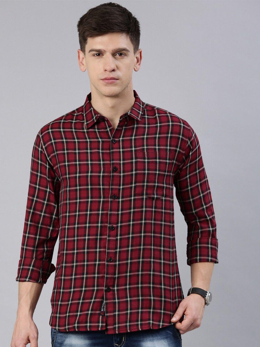 metronaut slim fit checked spread collar casual shirt