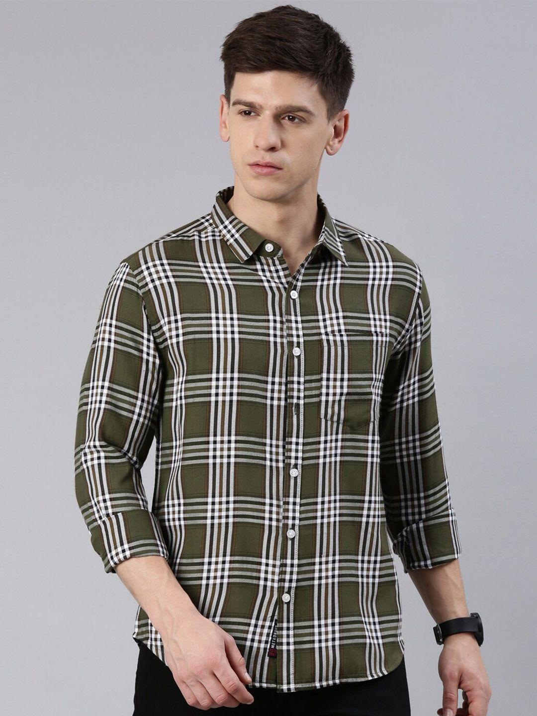 metronaut men green slim fit tartan checks opaque checked casual shirt