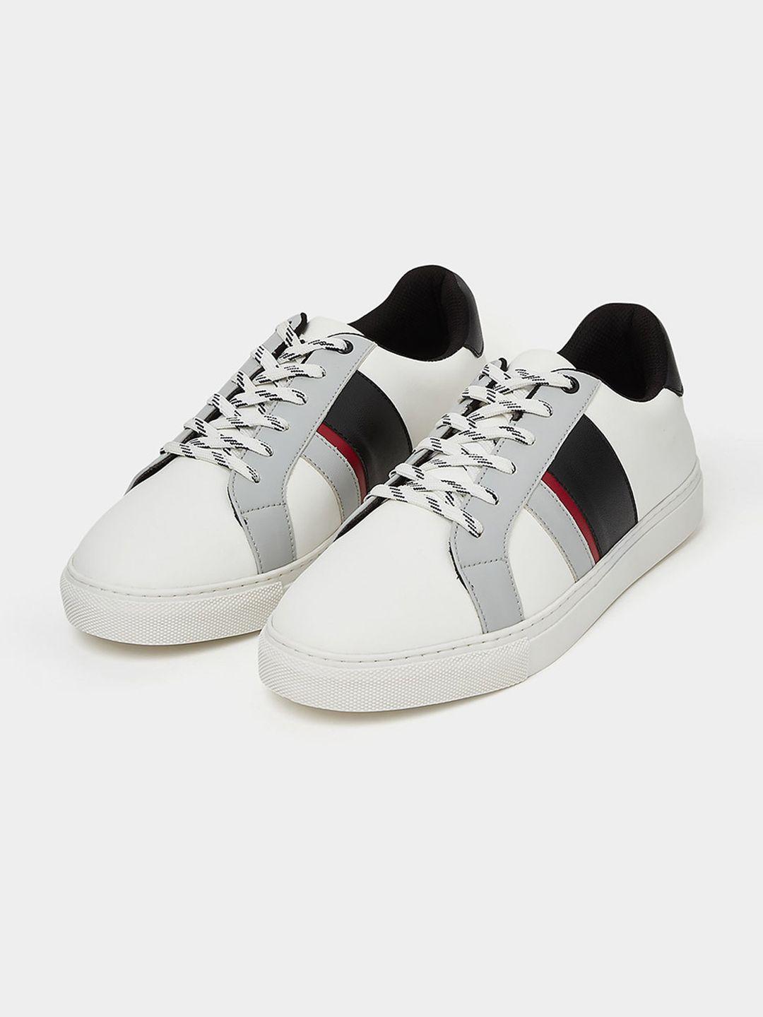 styli men white striped pu sneakers