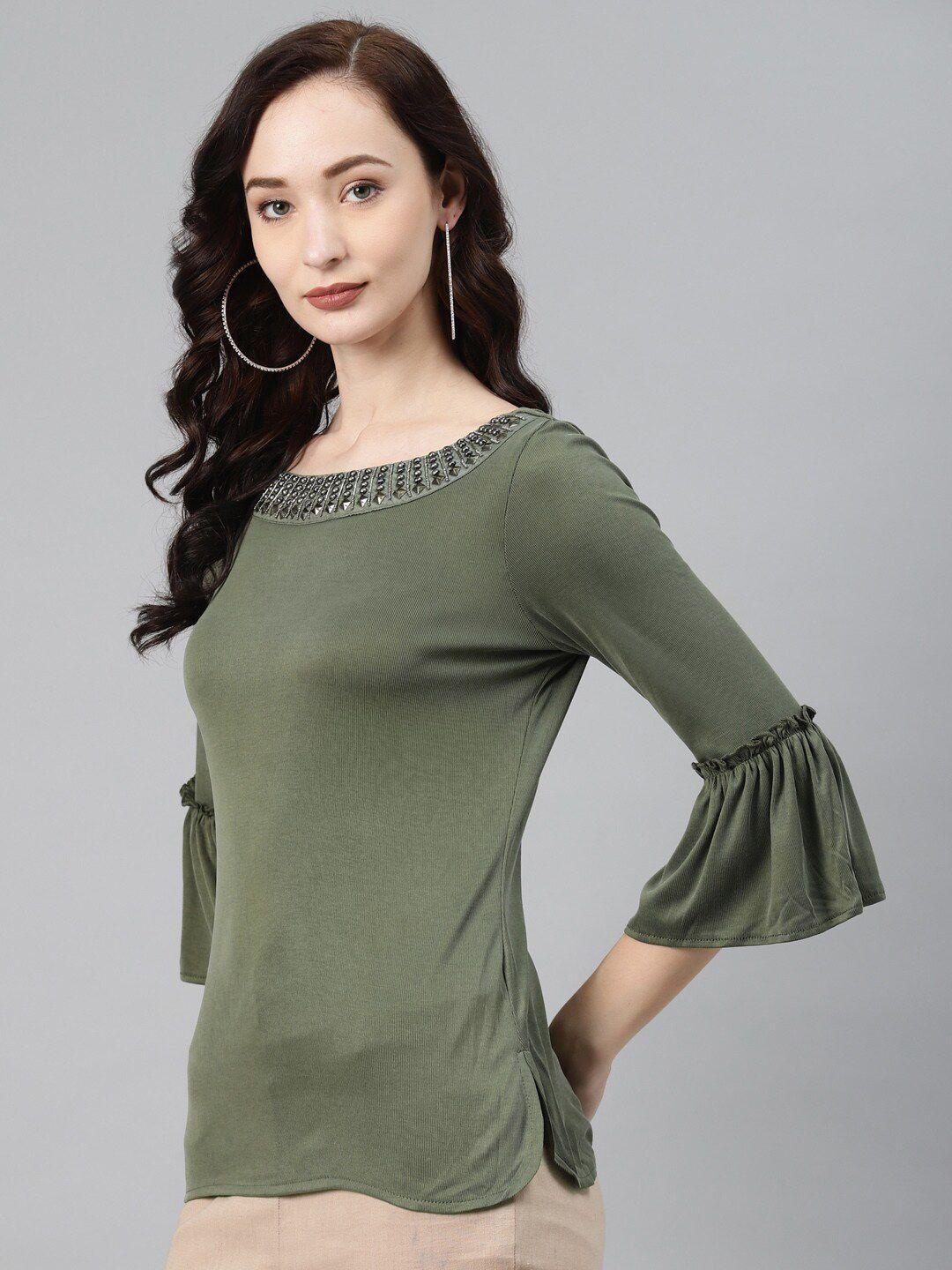 nayam by lakshita boat neck bell sleeves studded top