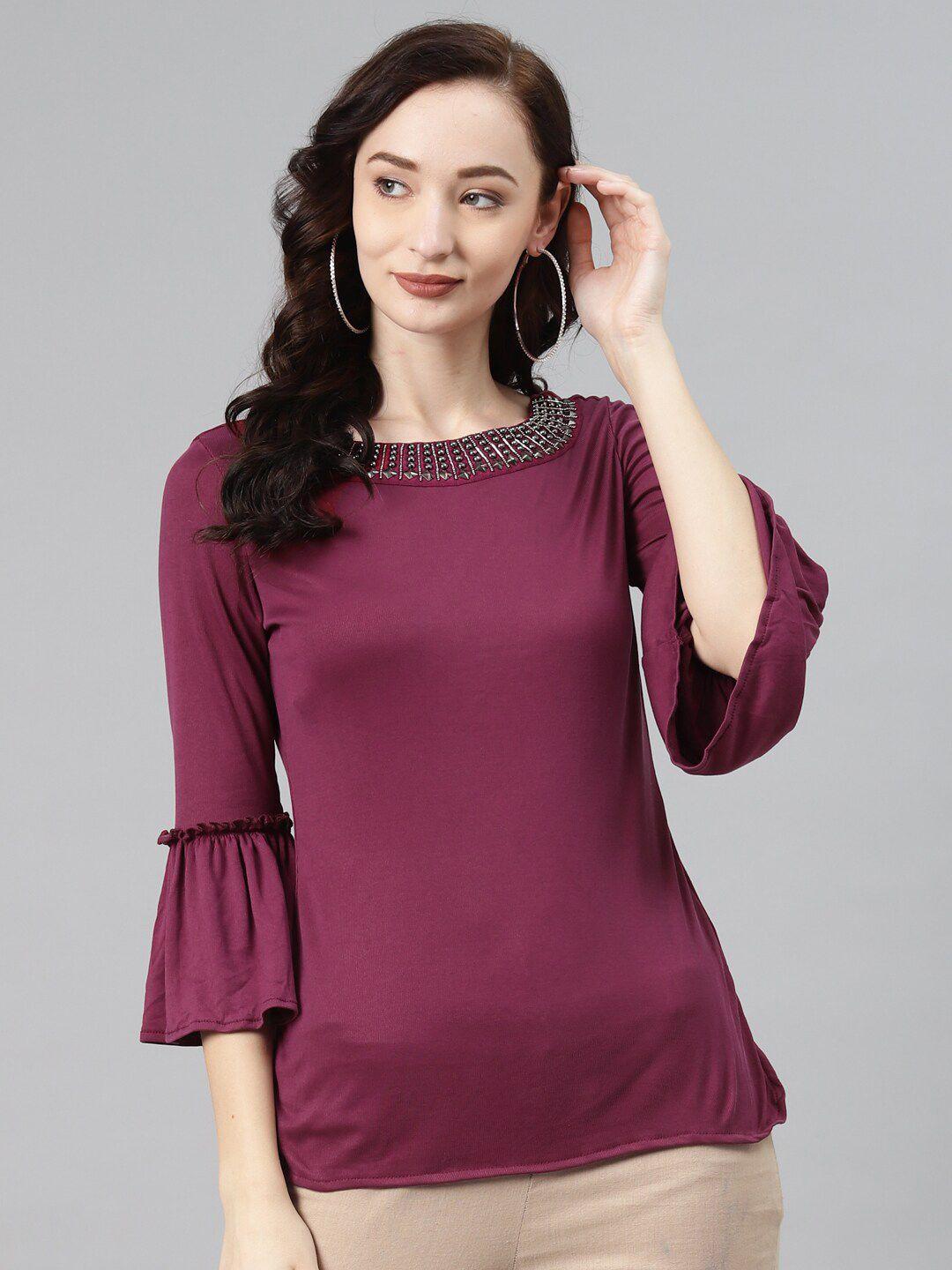 nayam by lakshita bell sleeves studded regular top