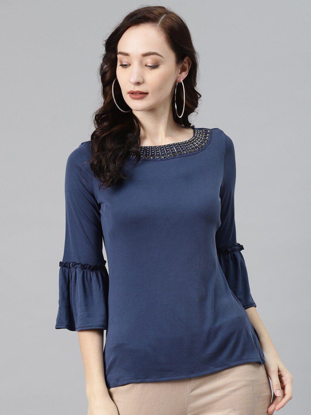 nayam by lakshita bell sleeves studded top