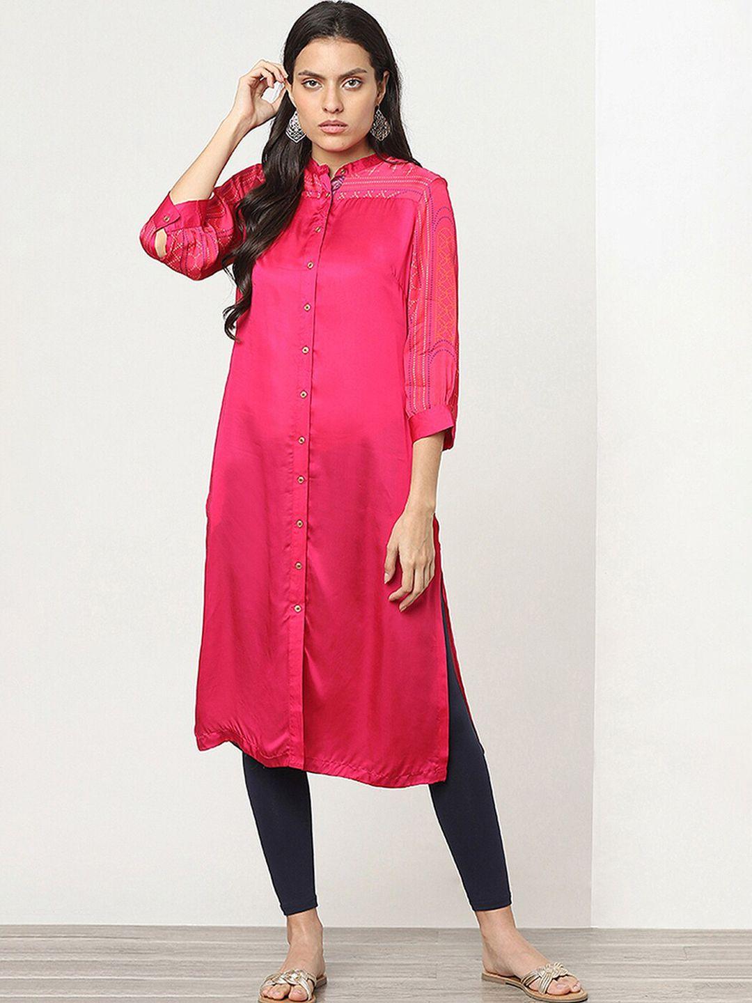 marigold lane women fuchsia colourblocked gotta patti kurta