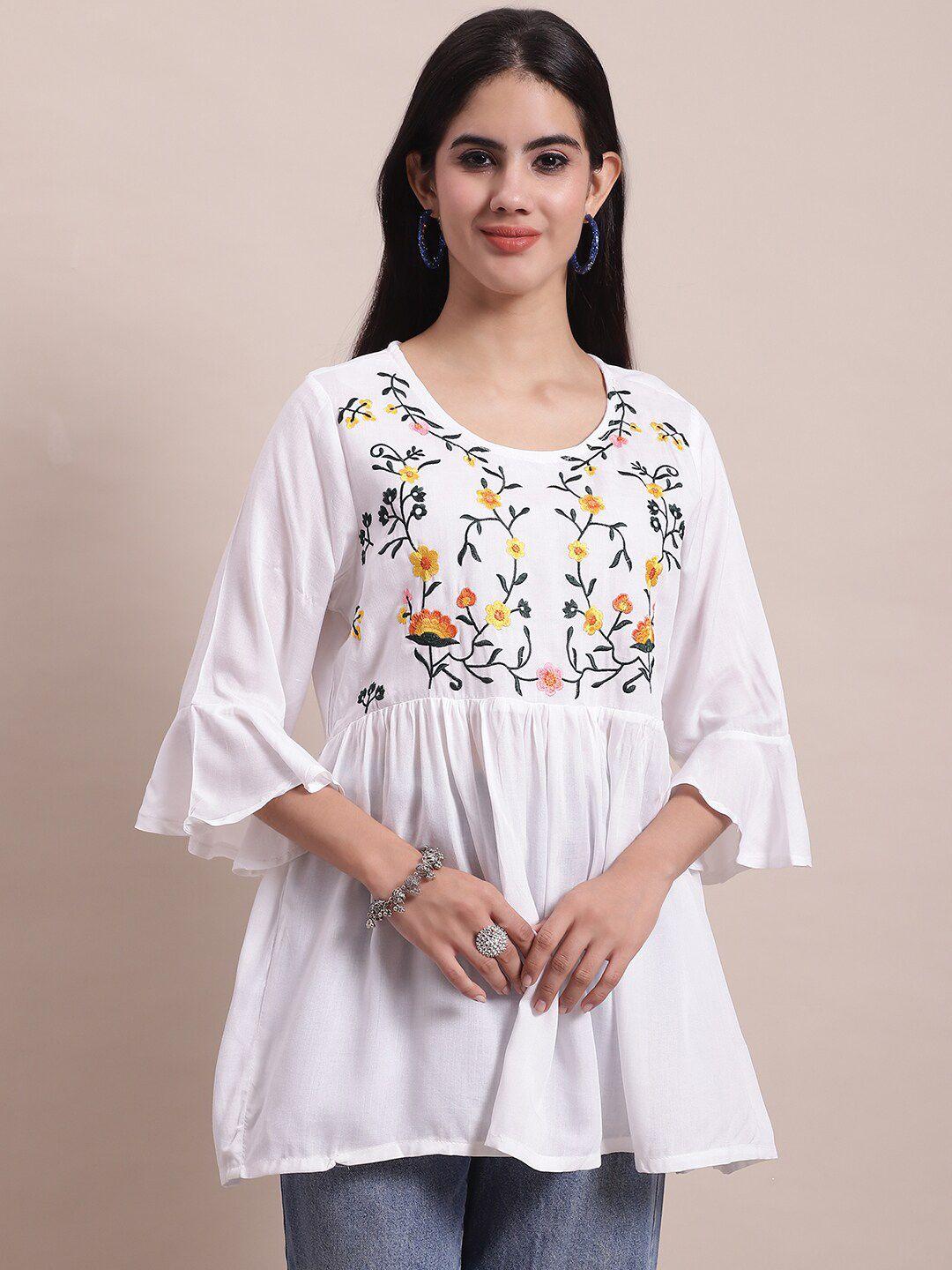 kalini floral embroidered bell sleeves empire longline top