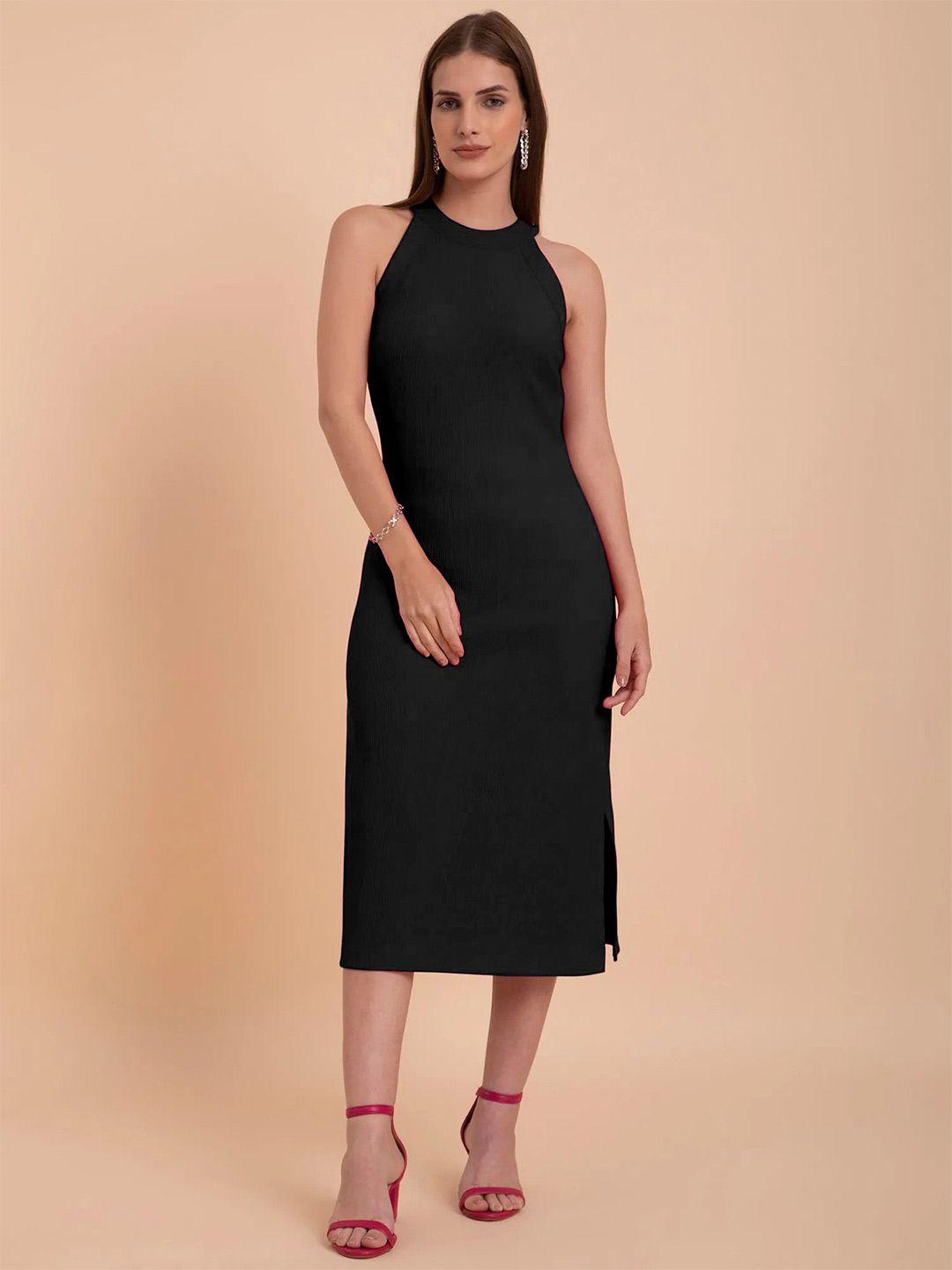 femvy black sheath midi dress