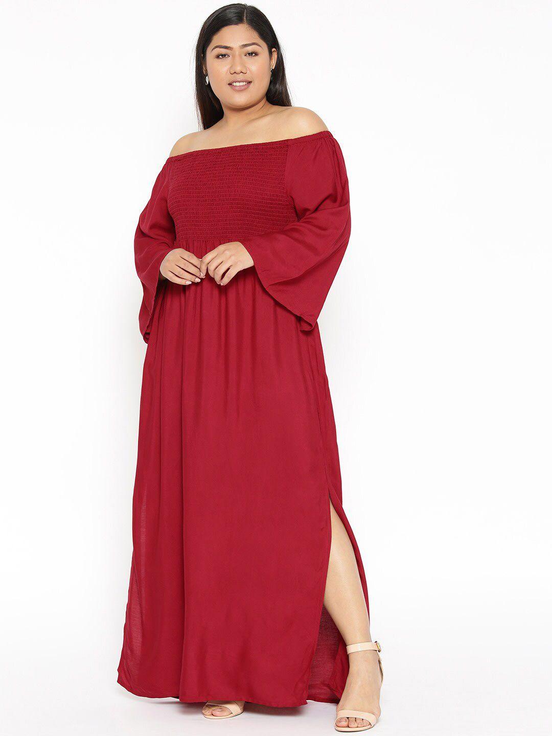 therebelinme maroon off-shoulder bell sleeve maxi dress