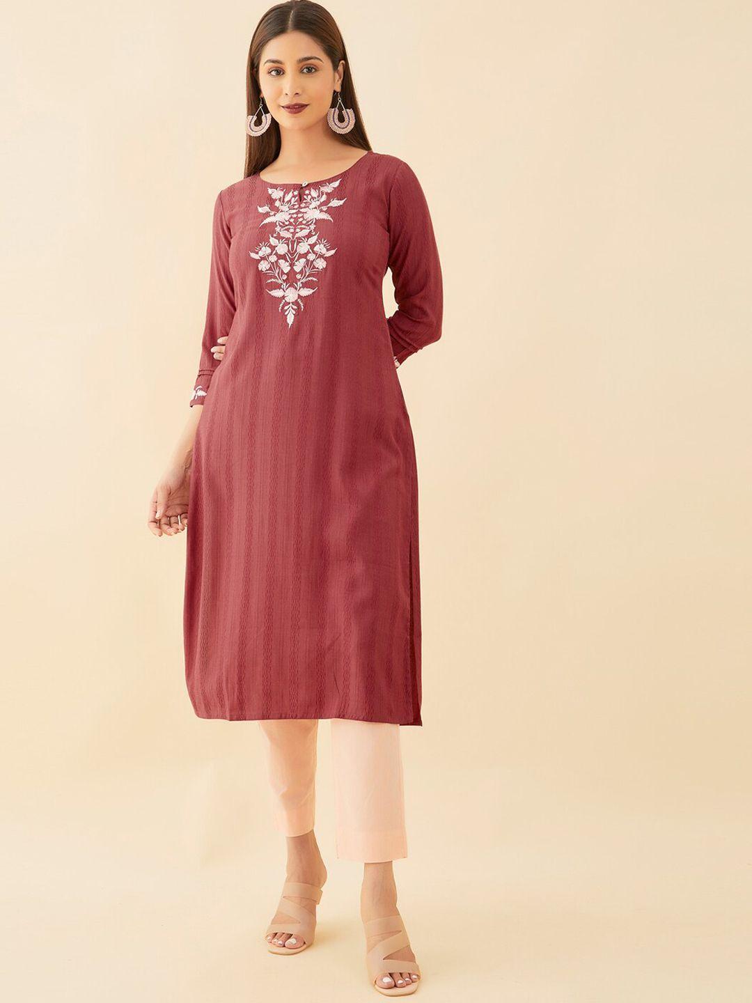 maybell women pink embroidered mirror work kurta