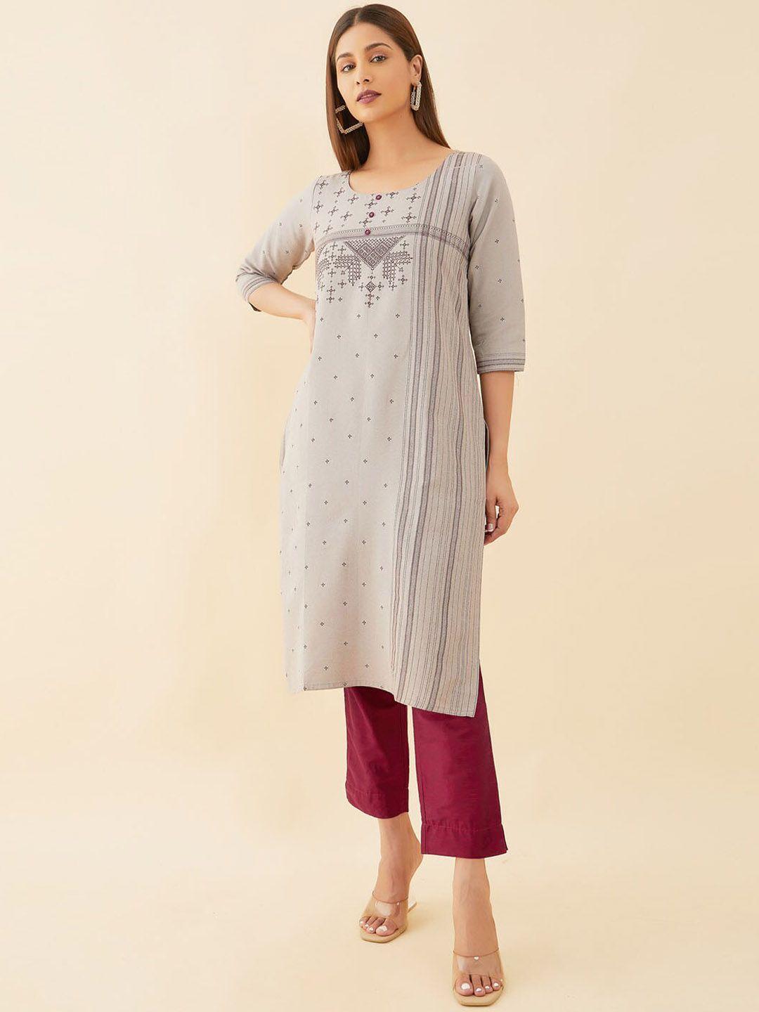 maybell women grey geometric mirror work kurta