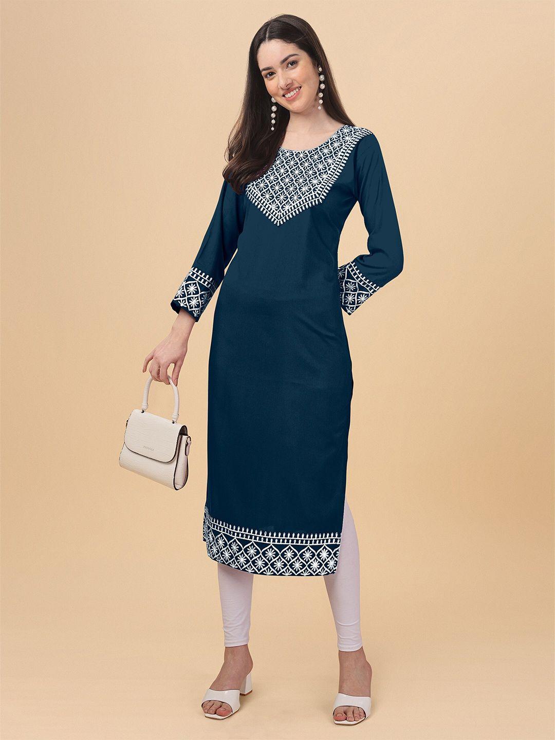 femvy women ethnic motifs embroidered kurta