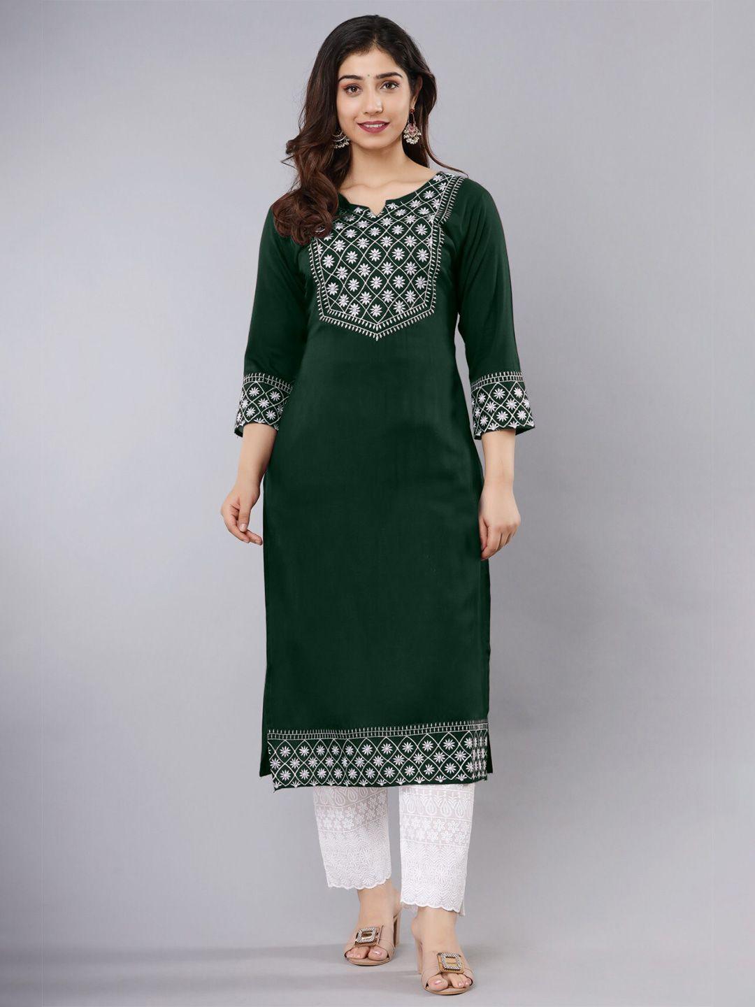 femvy ethnic motifs embroidered straight kurta